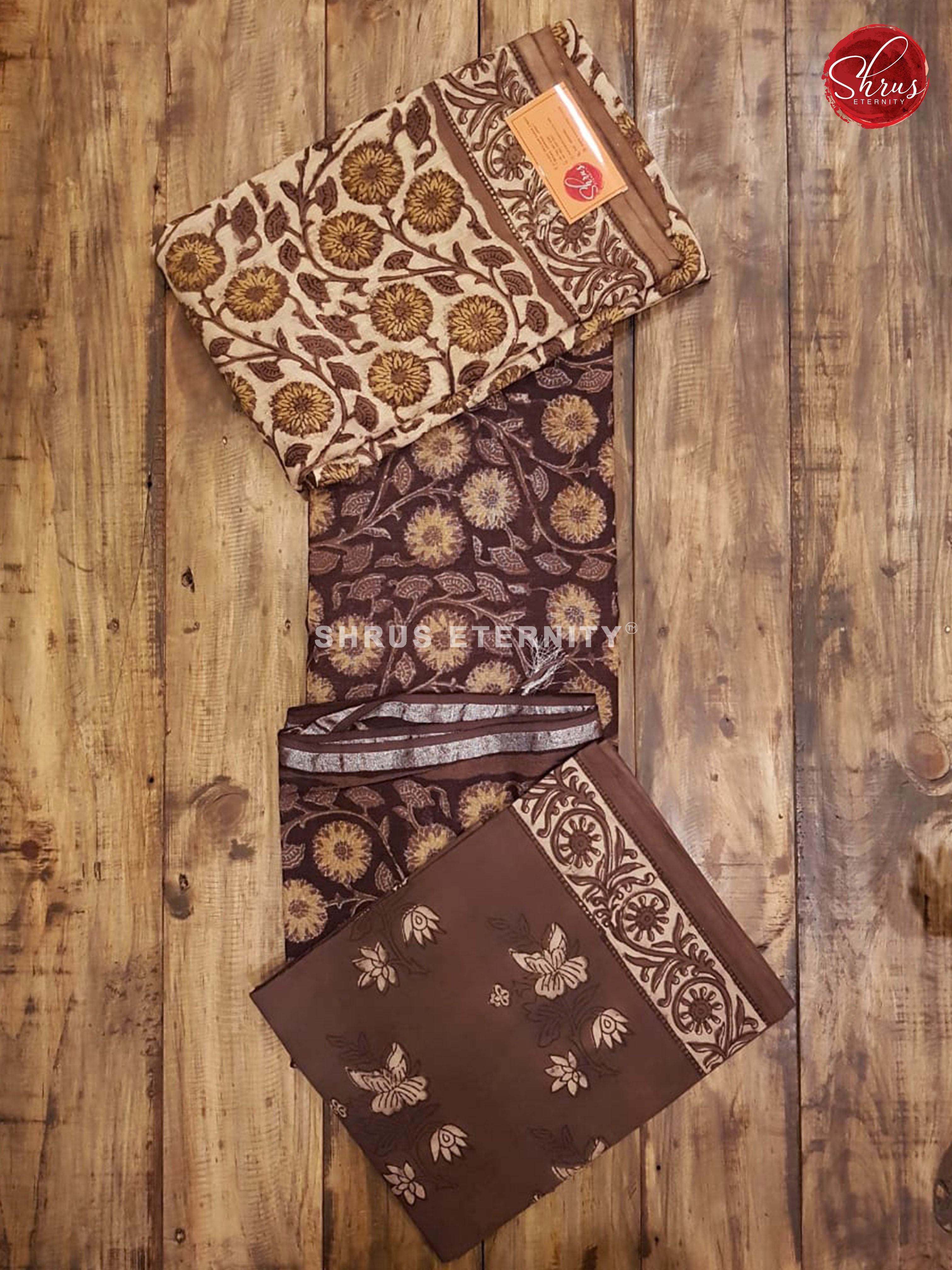Cream & Brown - Khadi Linen Salwar Suit - Shop on ShrusEternity.com