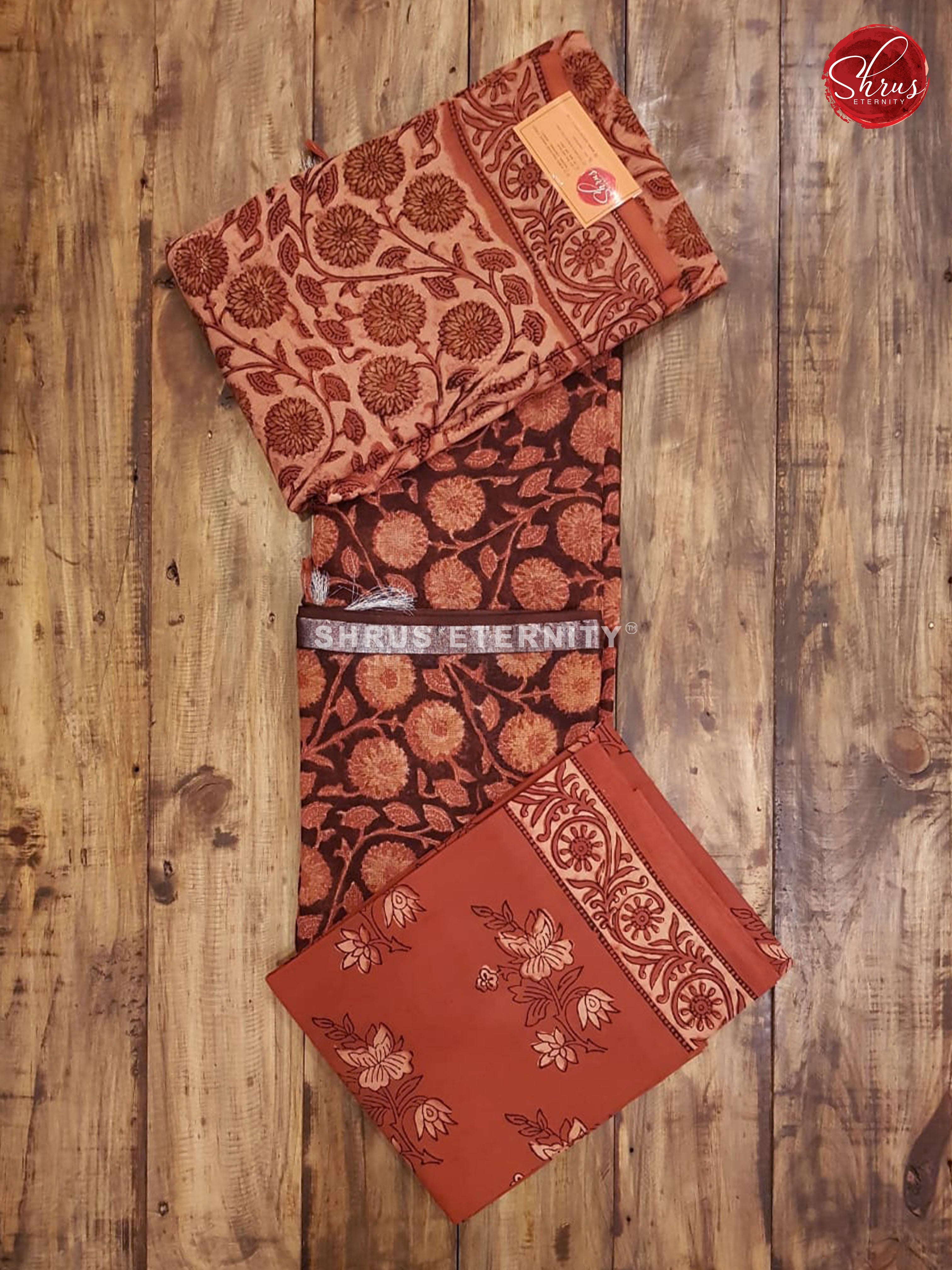 Brick Orange & Brown - Khadi Linen Salwar Suit - Shop on ShrusEternity.com