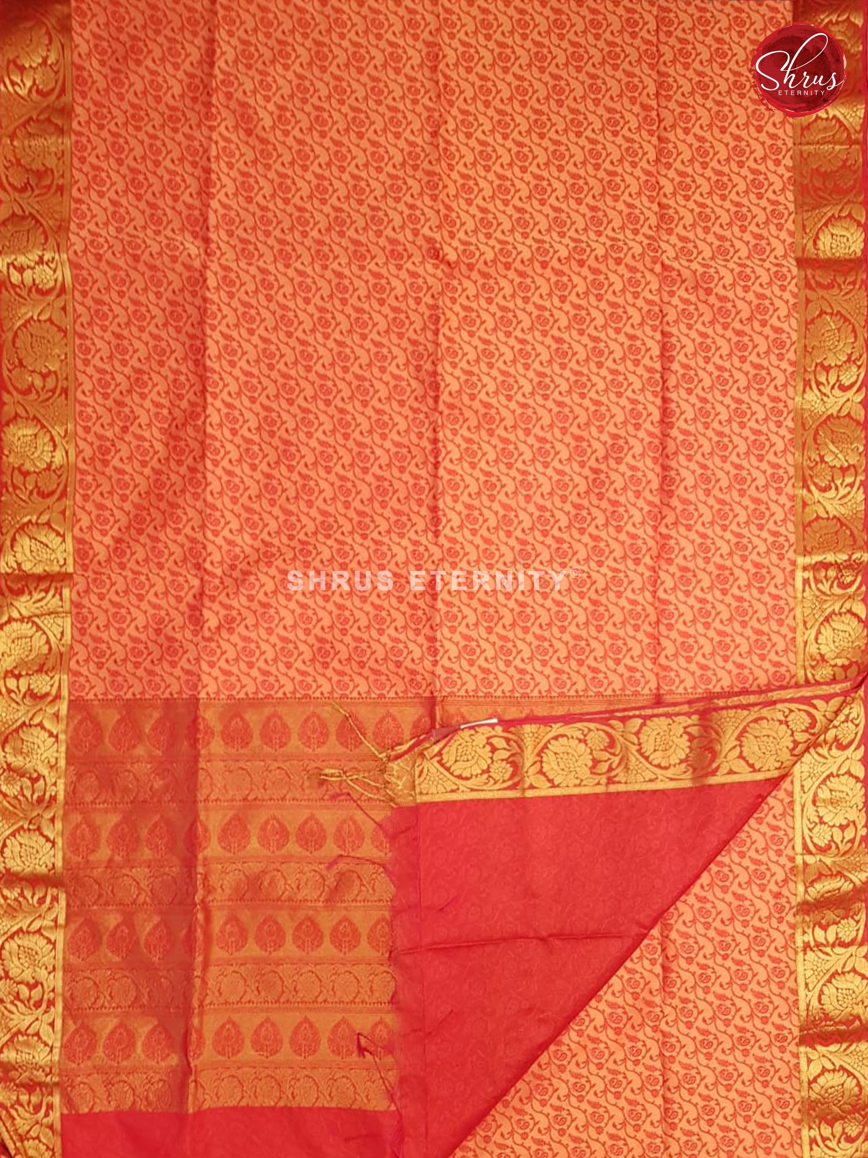 Orangish Pink & Red - Kora Cotton Silk - Shop on ShrusEternity.com