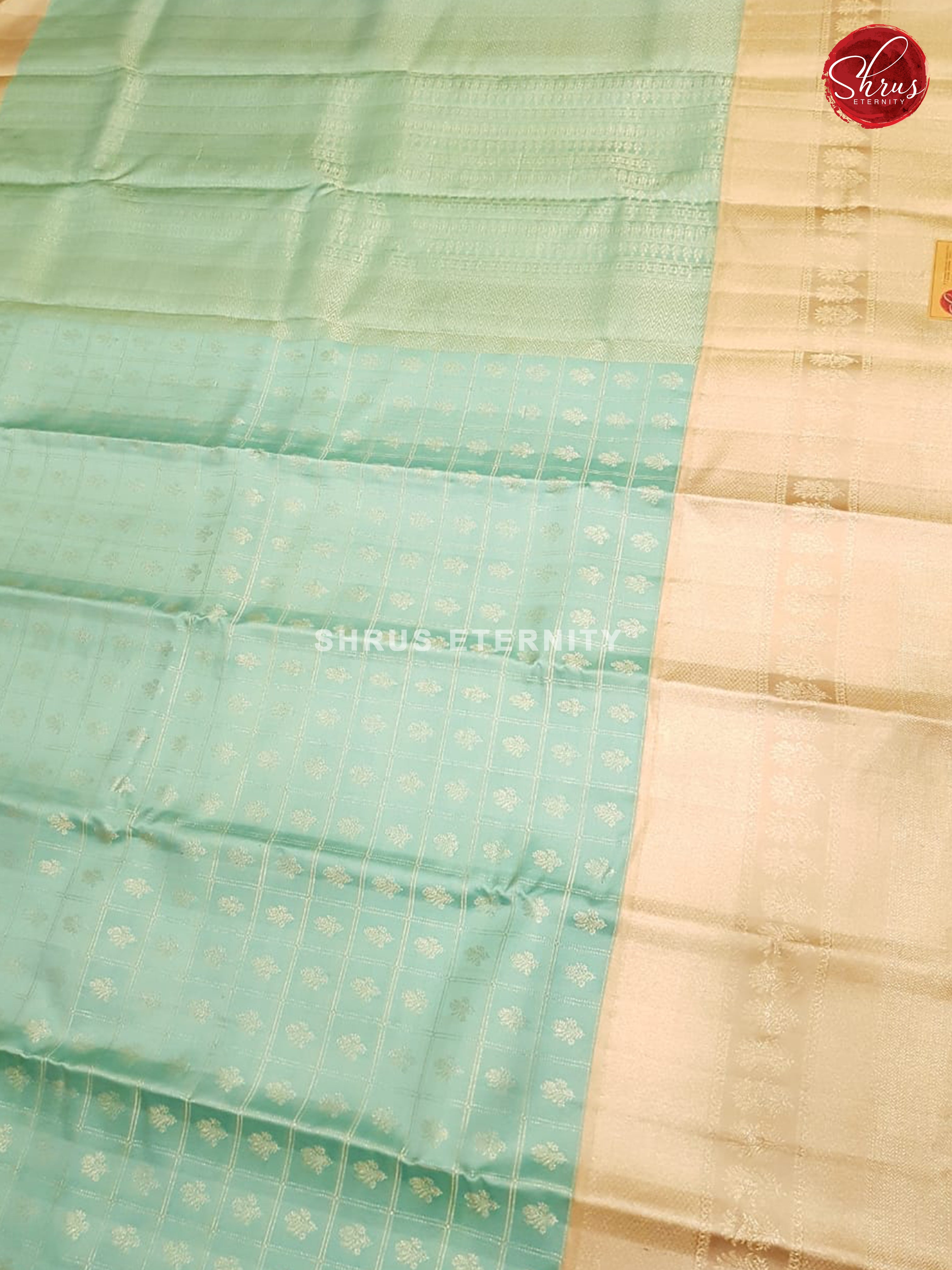 Ice Blue & Peach - Kanchipuram Silk - Shop on ShrusEternity.com