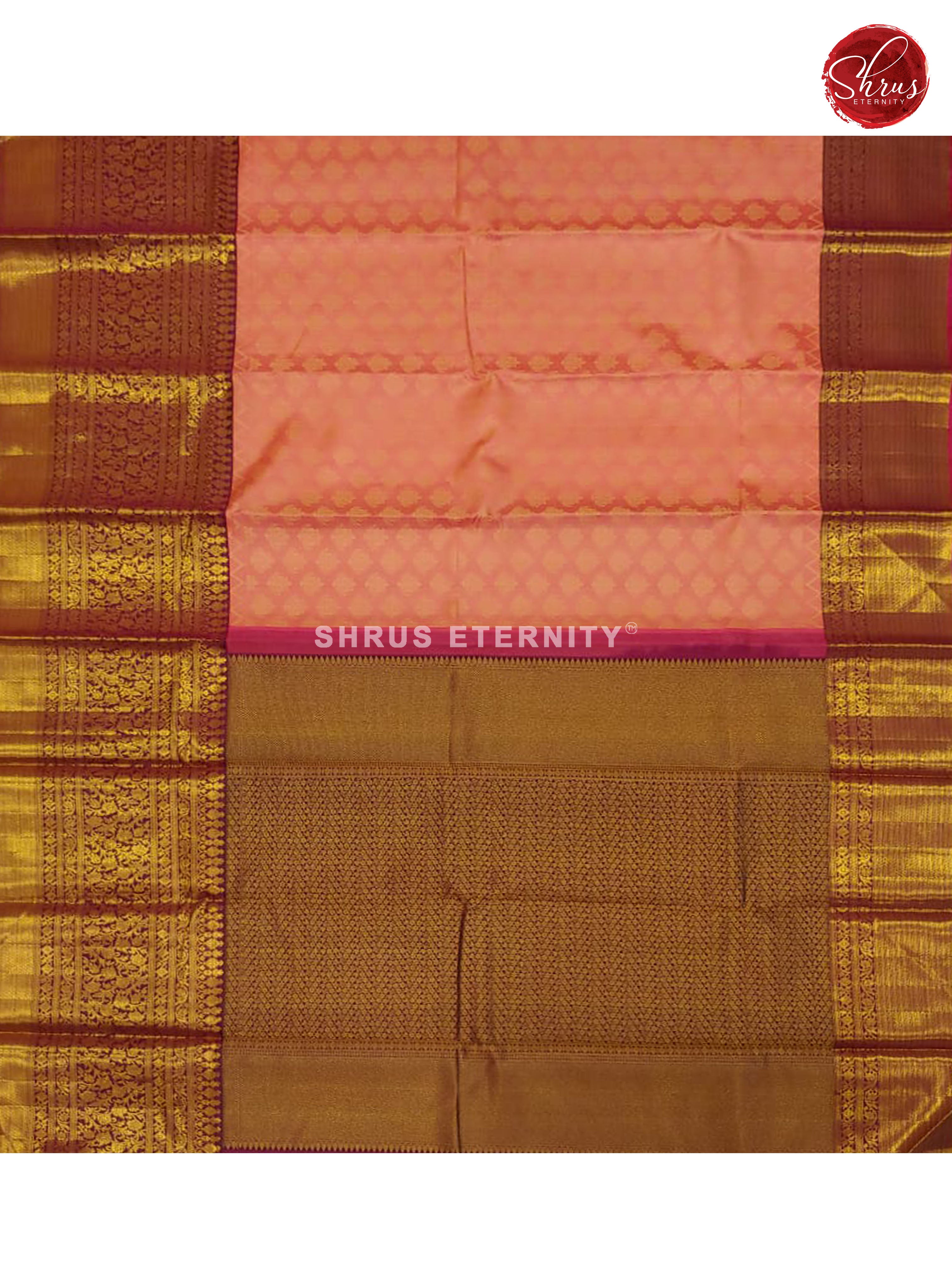 Peachish Pink & Majenta - Kanchipuram Silk - Shop on ShrusEternity.com