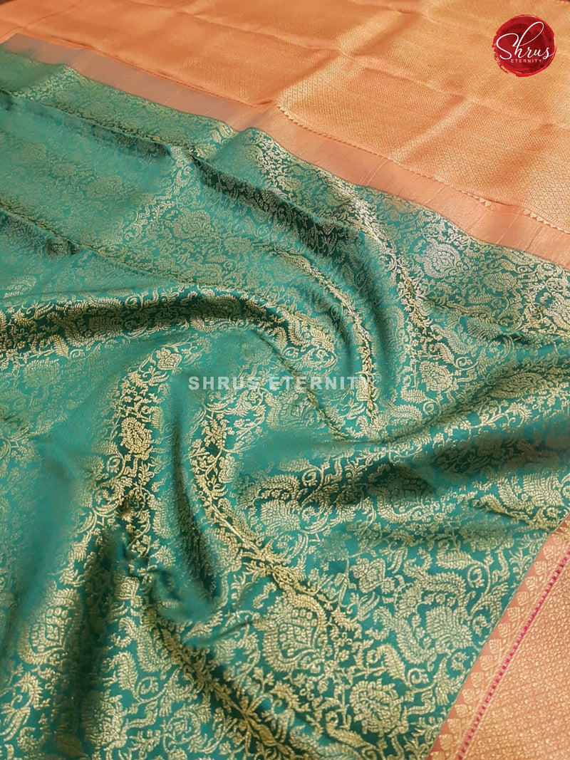 Teal Green & Peach - Kanchipuram Silk - Shop on ShrusEternity.com