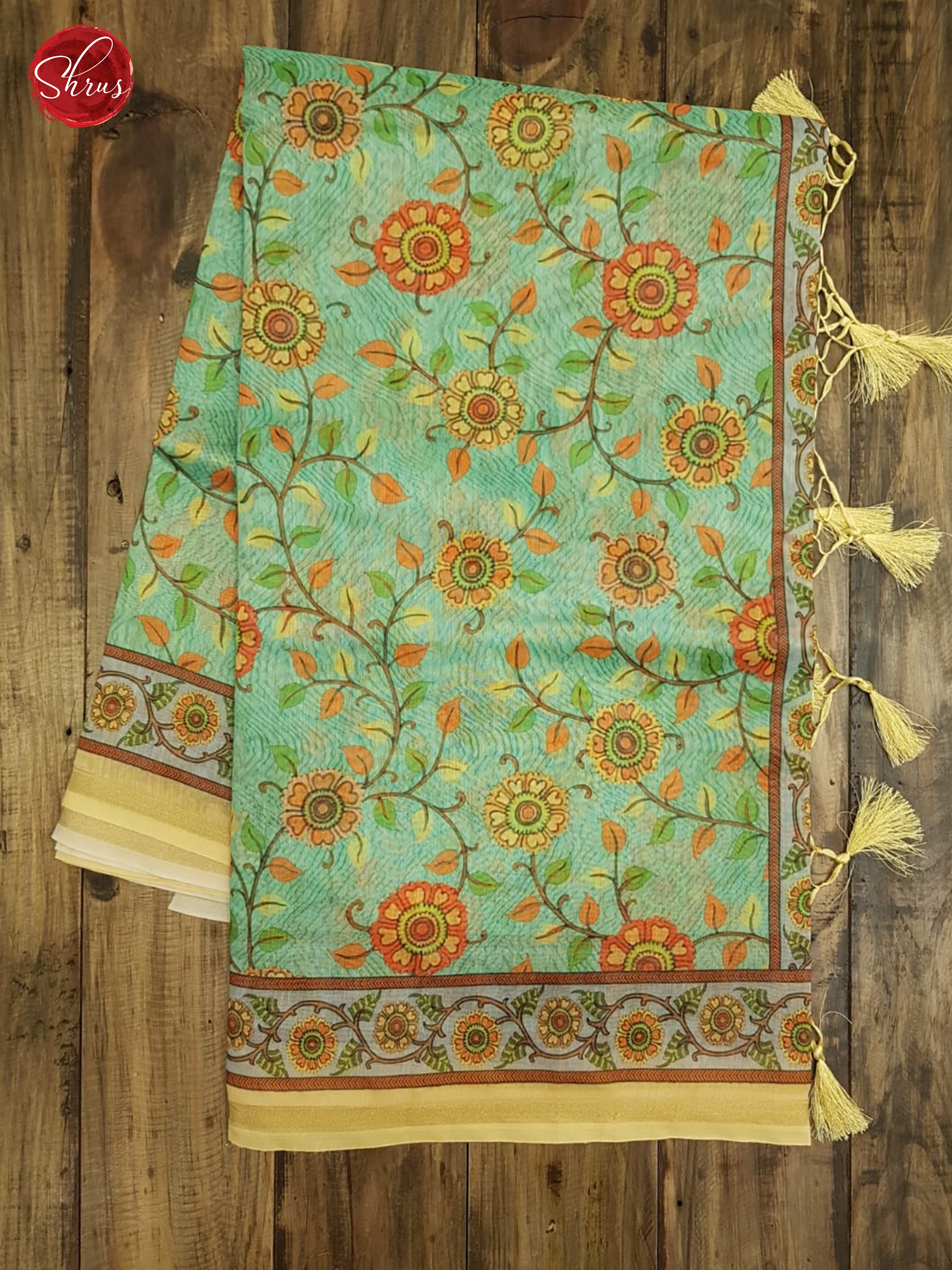 Green & Yellow - Cotton Silk with Printed Border - Shop on ShrusEternity.com