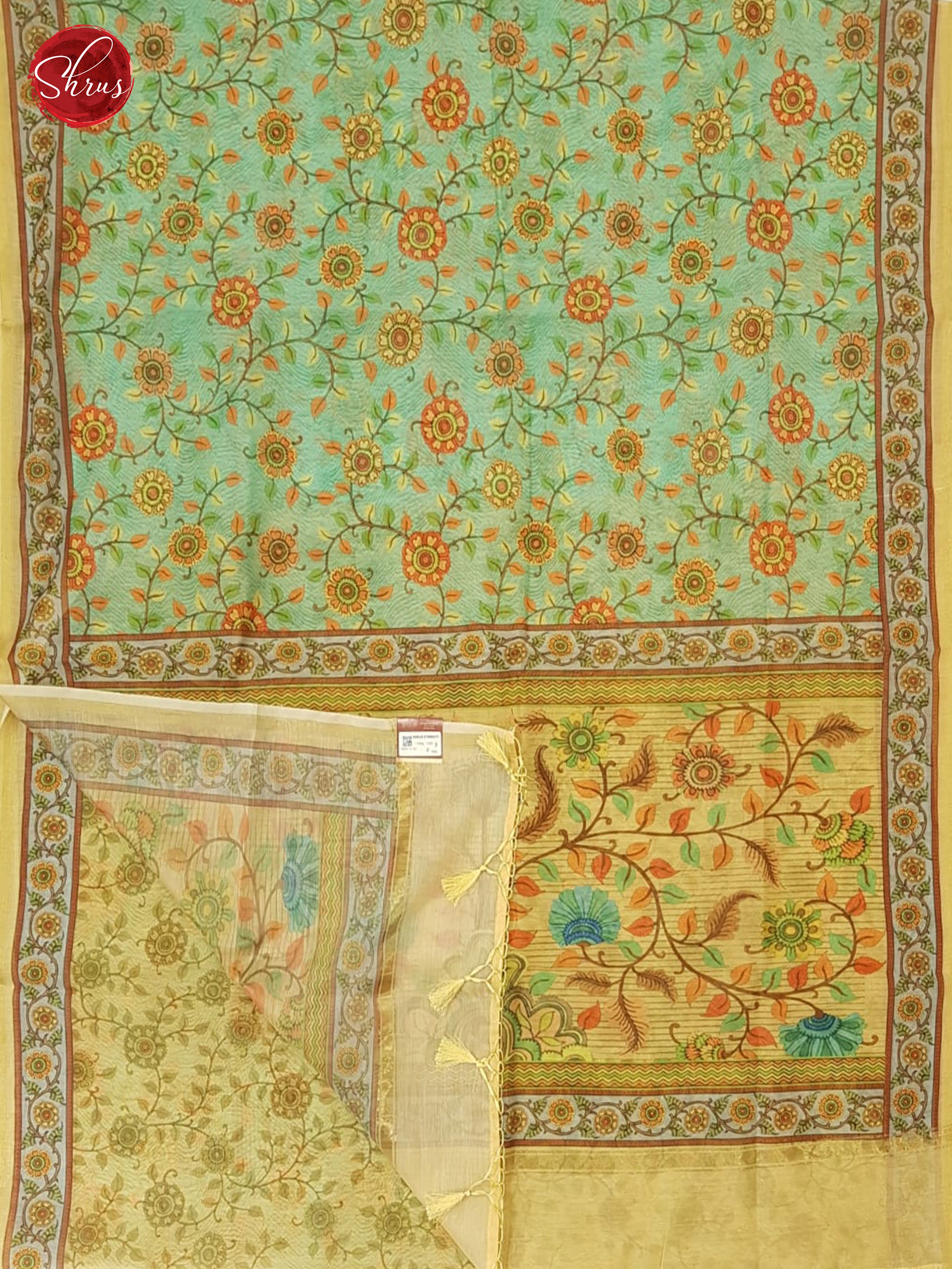 Green & Yellow - Cotton Silk with Printed Border - Shop on ShrusEternity.com