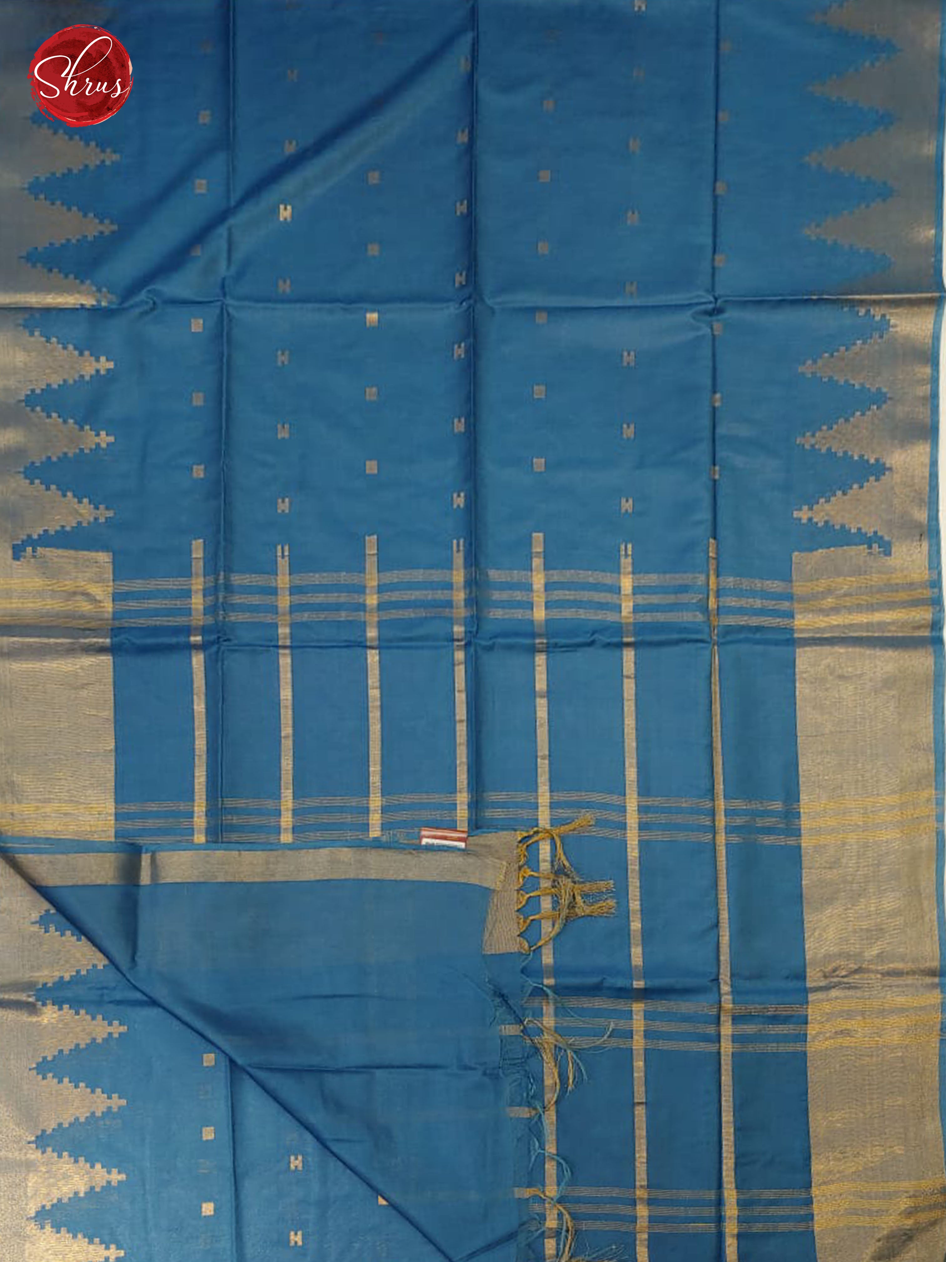 Blue (Single Tone) - Semi Tussar with Gold Zari - Shop on ShrusEternity.com