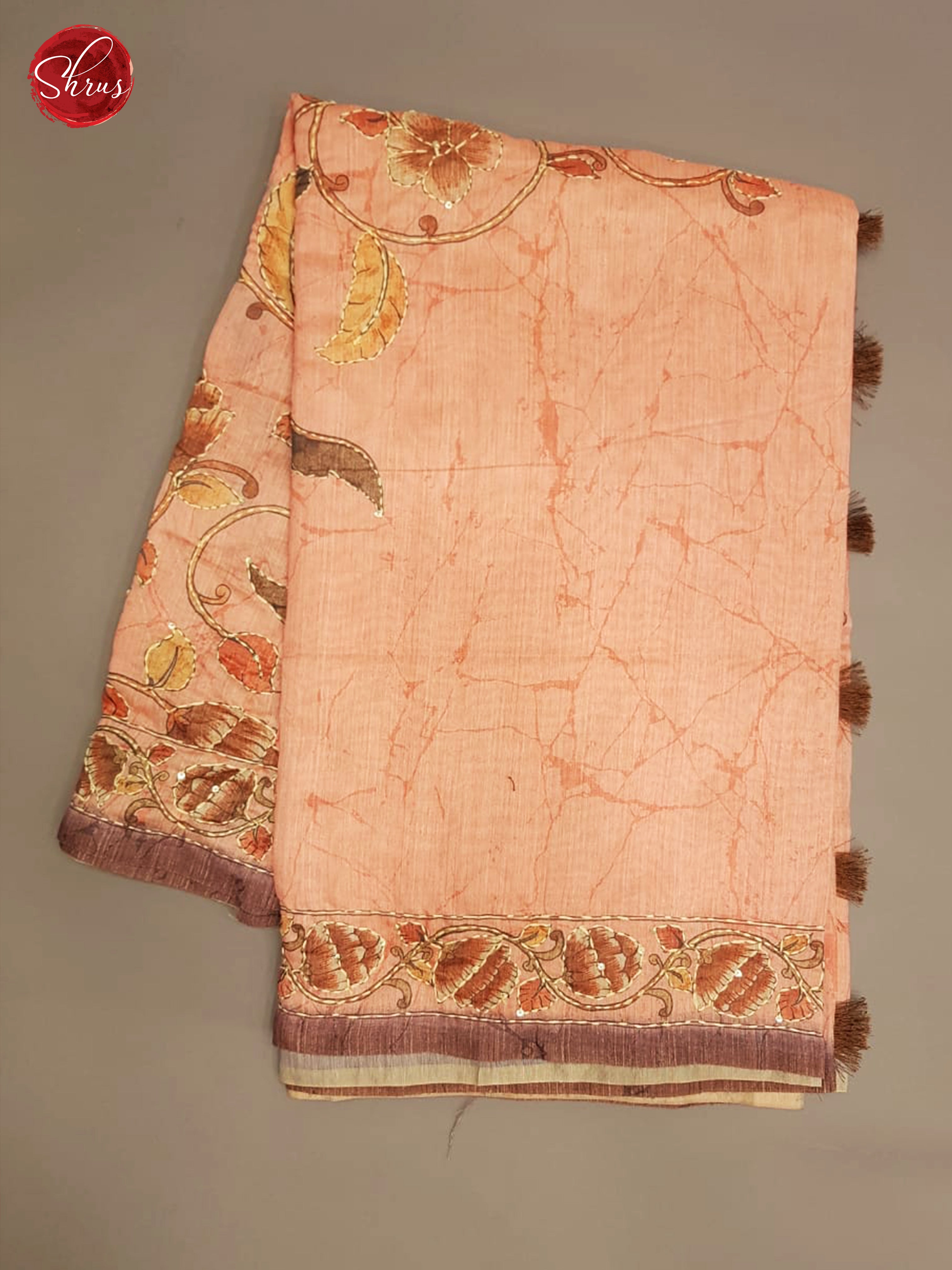 Light Pink & Brown - Semi Kantha with Kalamkari floral print & Kantha Stitch on the Body - Shop on ShrusEternity.com
