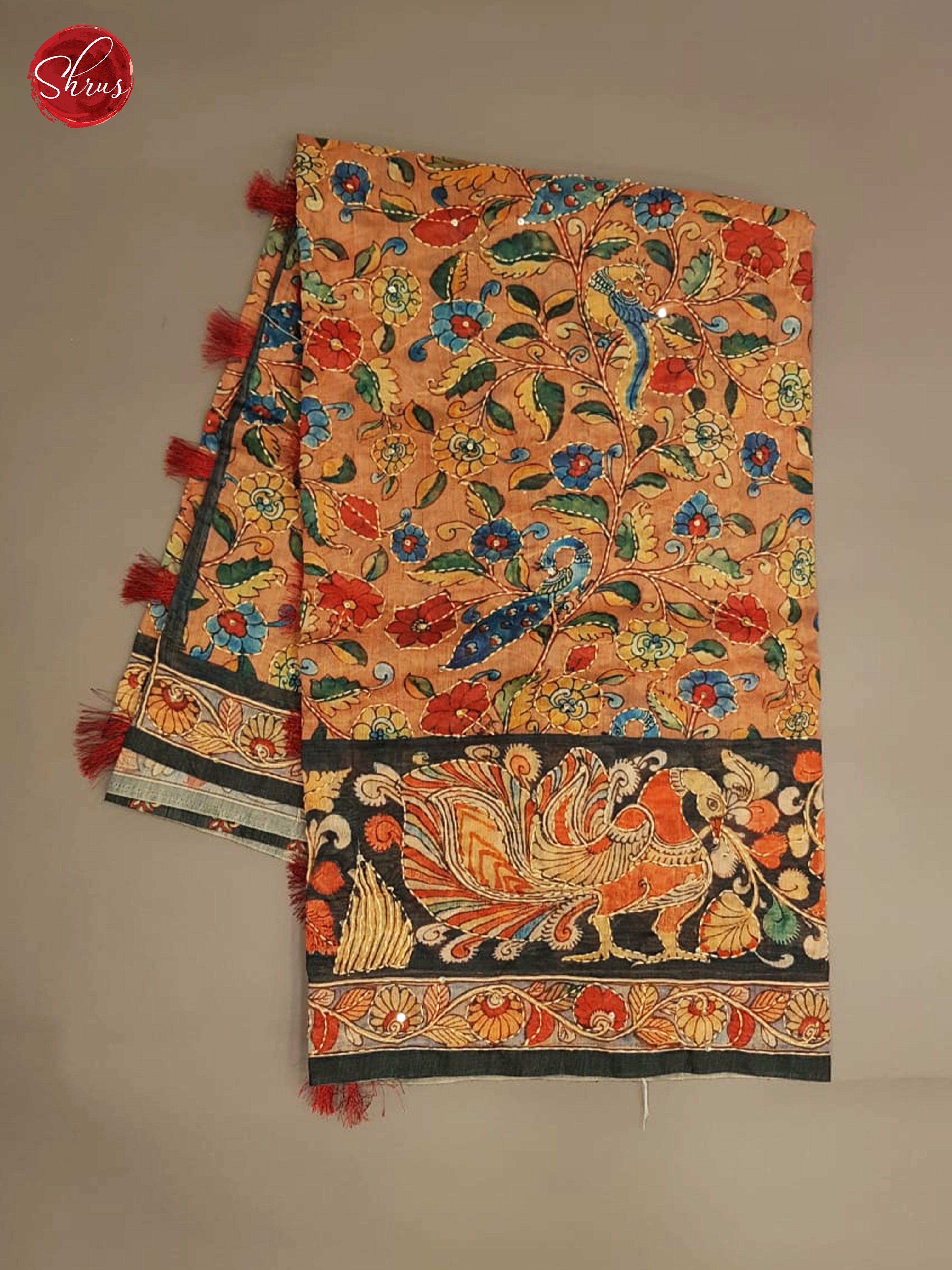 Light Orange & Green - Semi Kantha with floral print & Kantha Stitch on the Body - Shop on ShrusEternity.com
