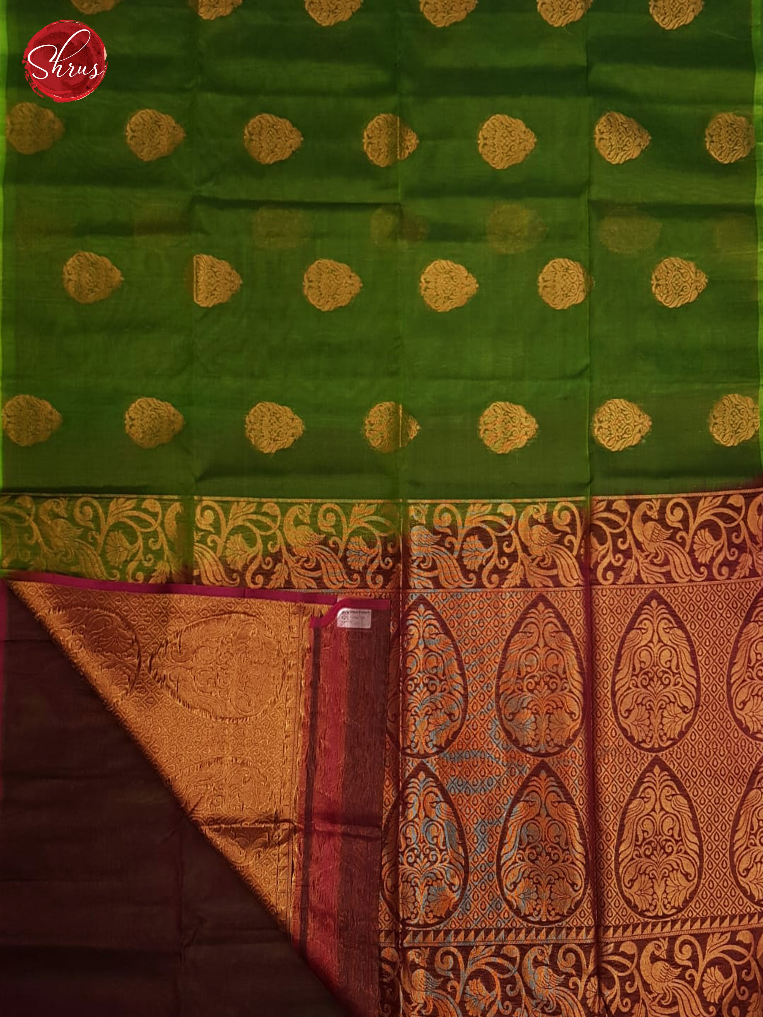 Green & Maroon - Borderless Silk Cotton with zari woven floral  motifs on the body - Shop on ShrusEternity.com