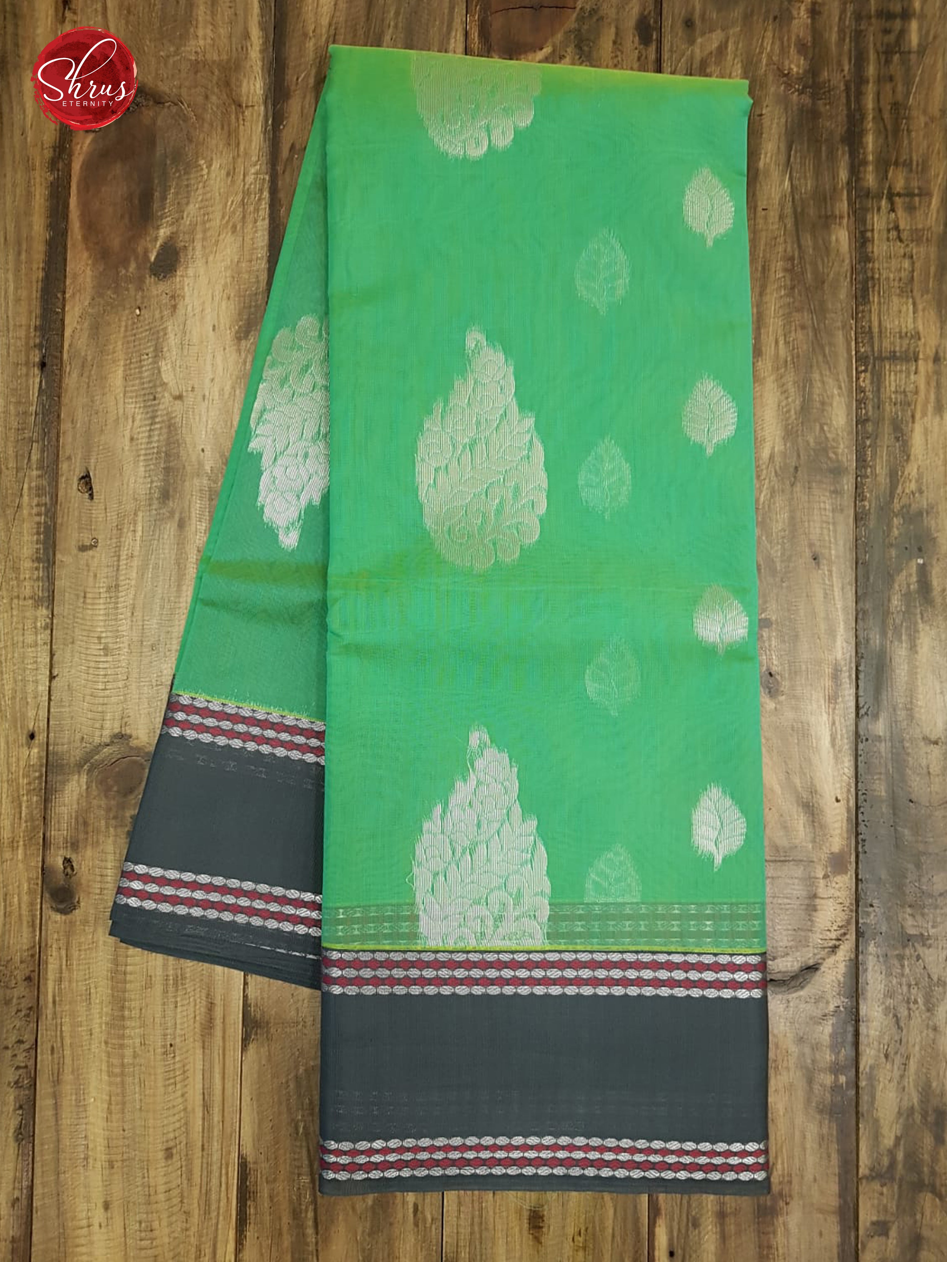 Green & Grey - Kora Cotton Silk with Border & Silver Zari - Shop on ShrusEternity.com