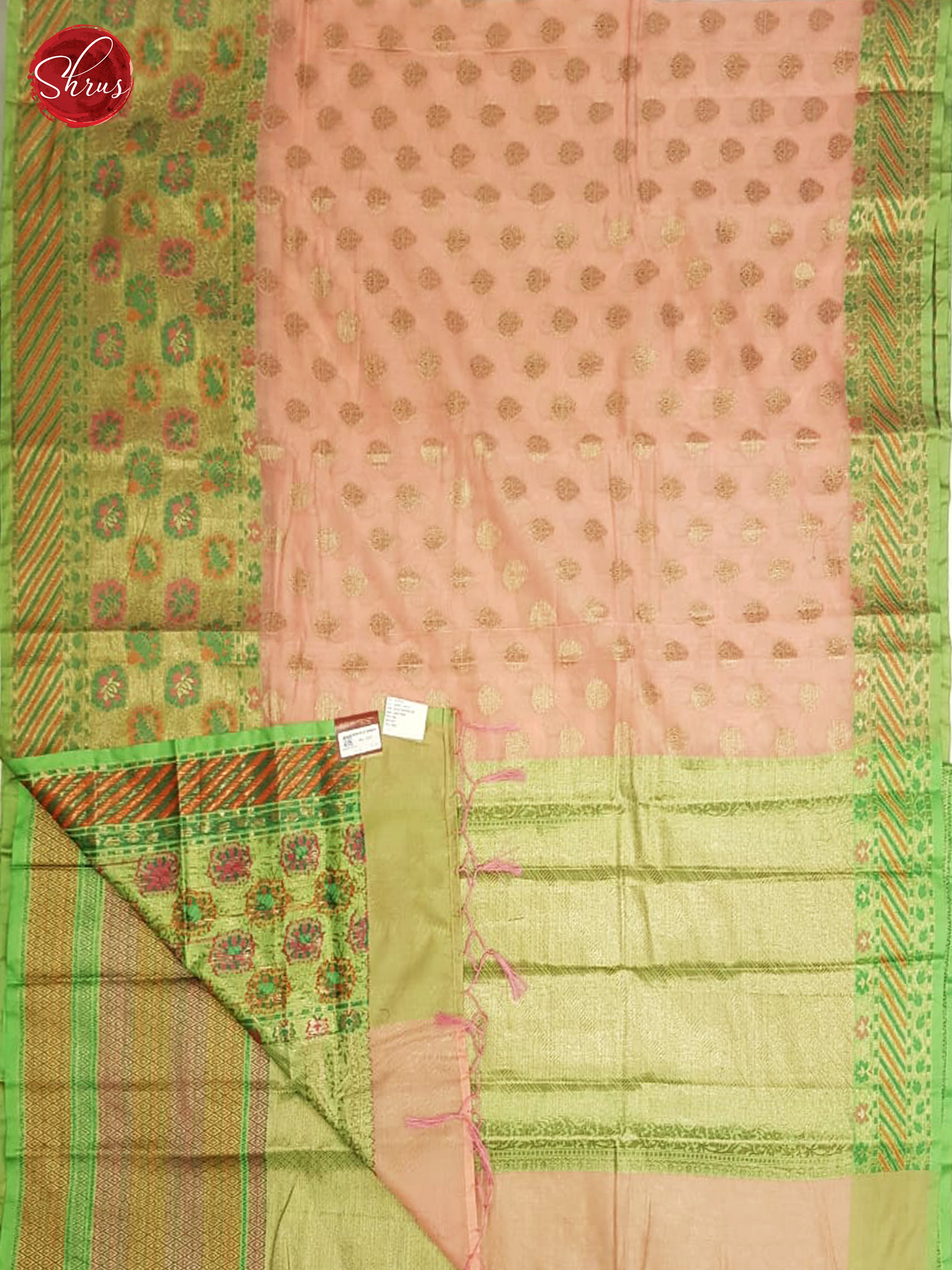 Pink & Green - Kora Cotton Silk with Zari Border - Shop on ShrusEternity.com