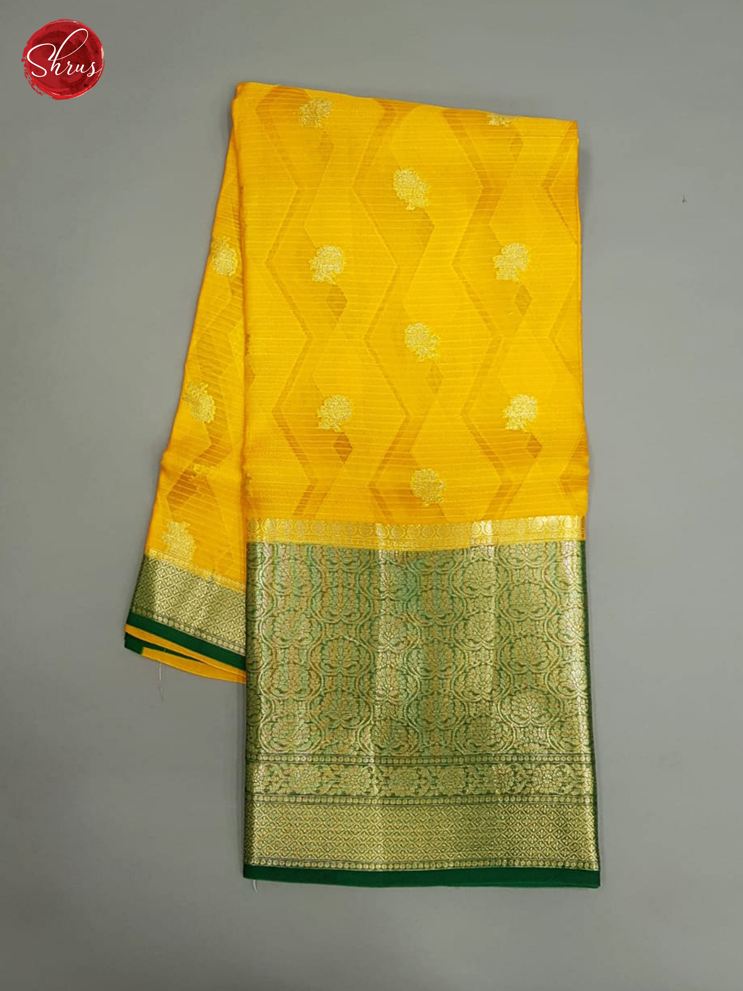 Yellow & Green - Organza with Gold Zari Border - Shop on ShrusEternity.com