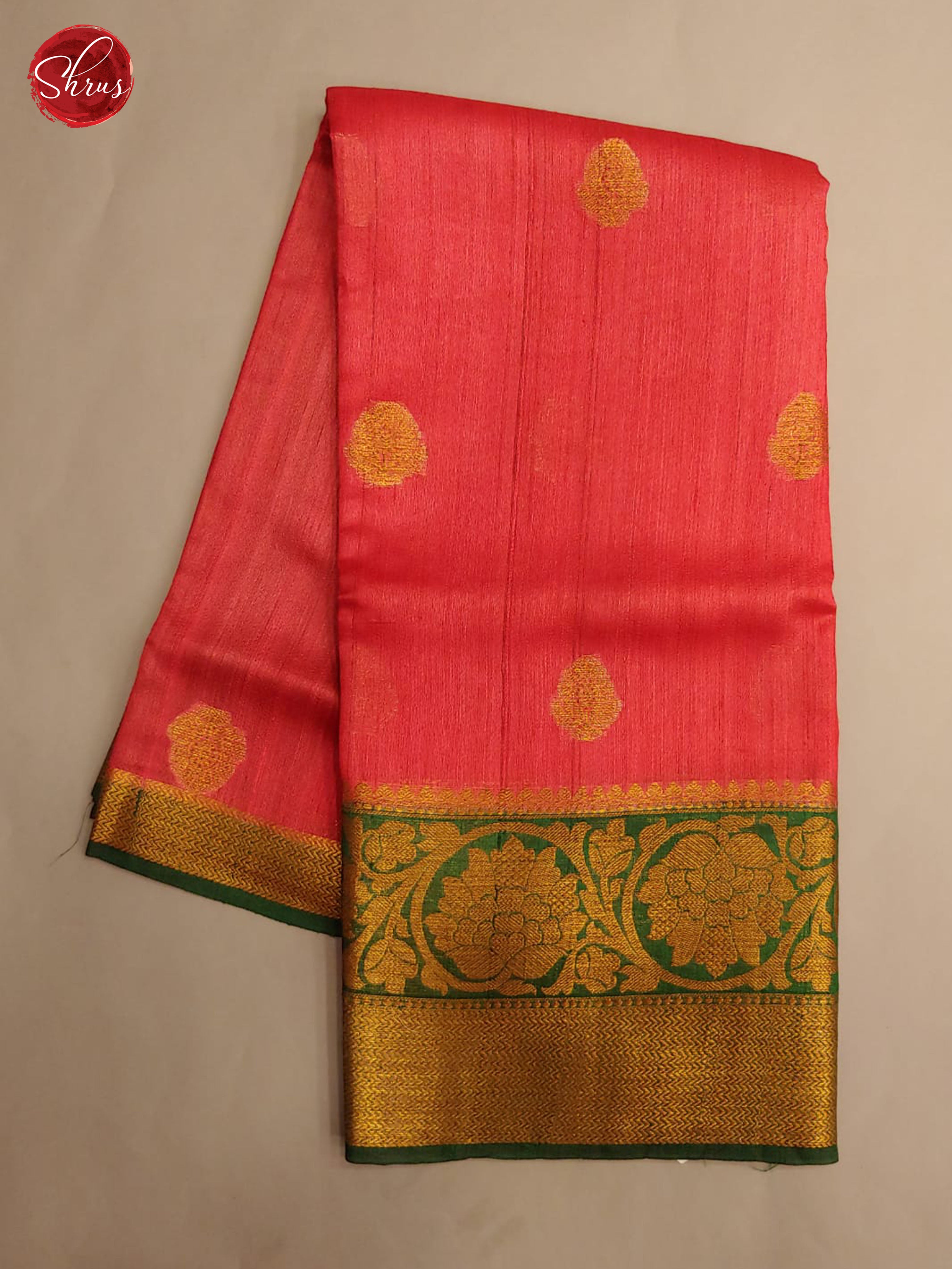 Red & Green- Tussar with Border & Gold Zari - Shop on ShrusEternity.com