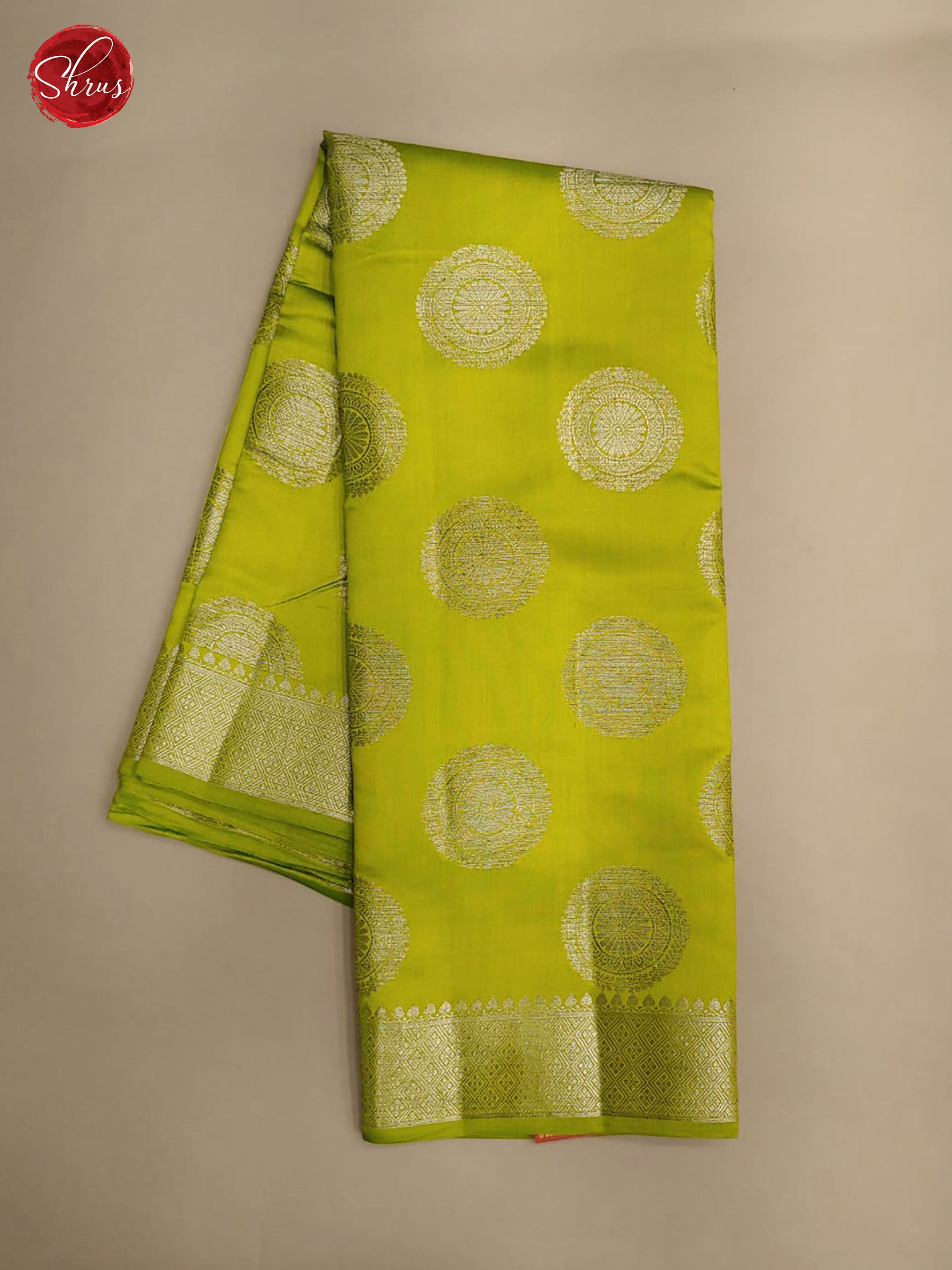 Green(Single tone) - Chiniya Silk with Silver zari - Shop on ShrusEternity.com