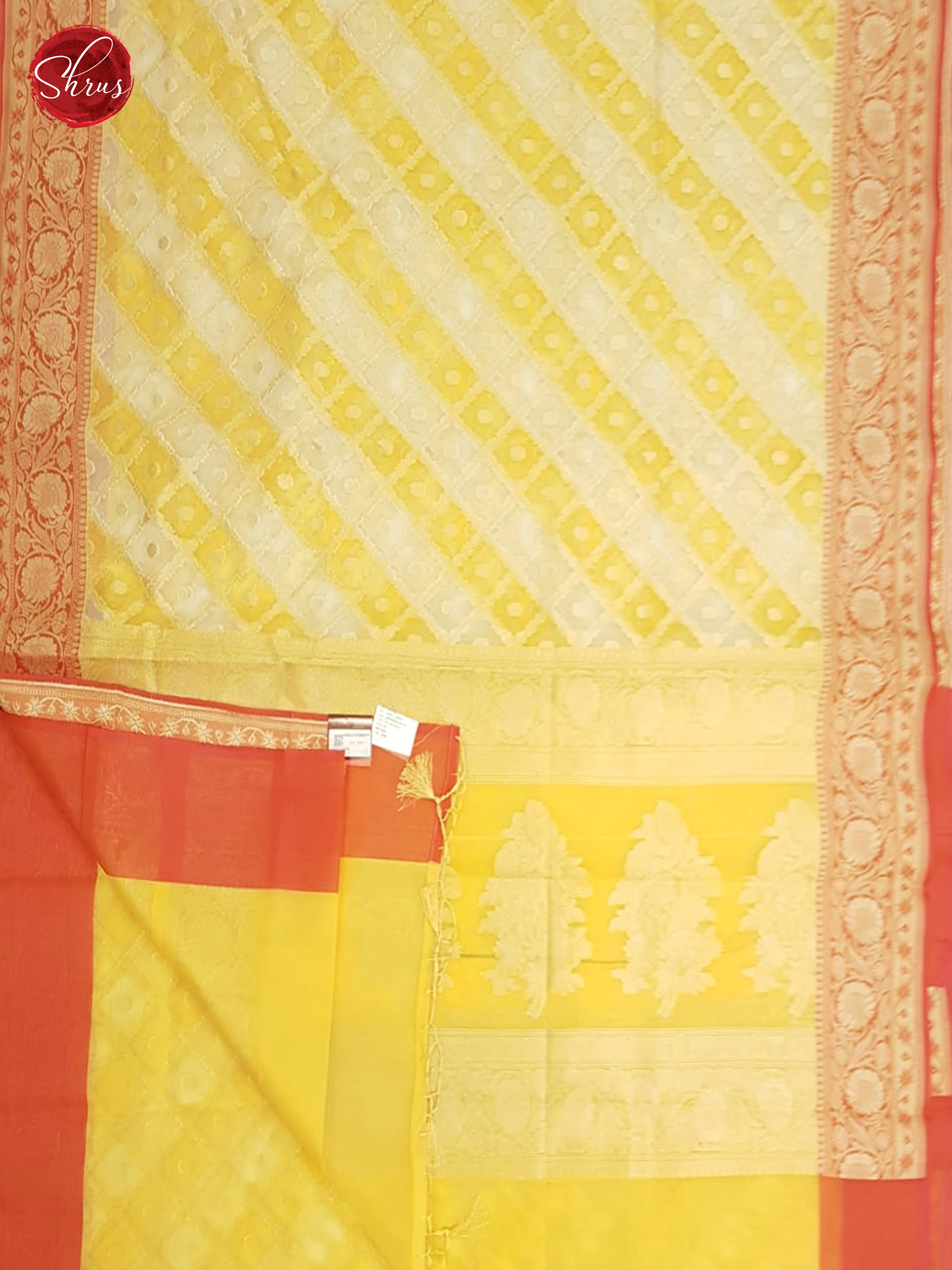 Yellow & Red - Semi Kota with Gold Zari Border - Shop on ShrusEternity.com