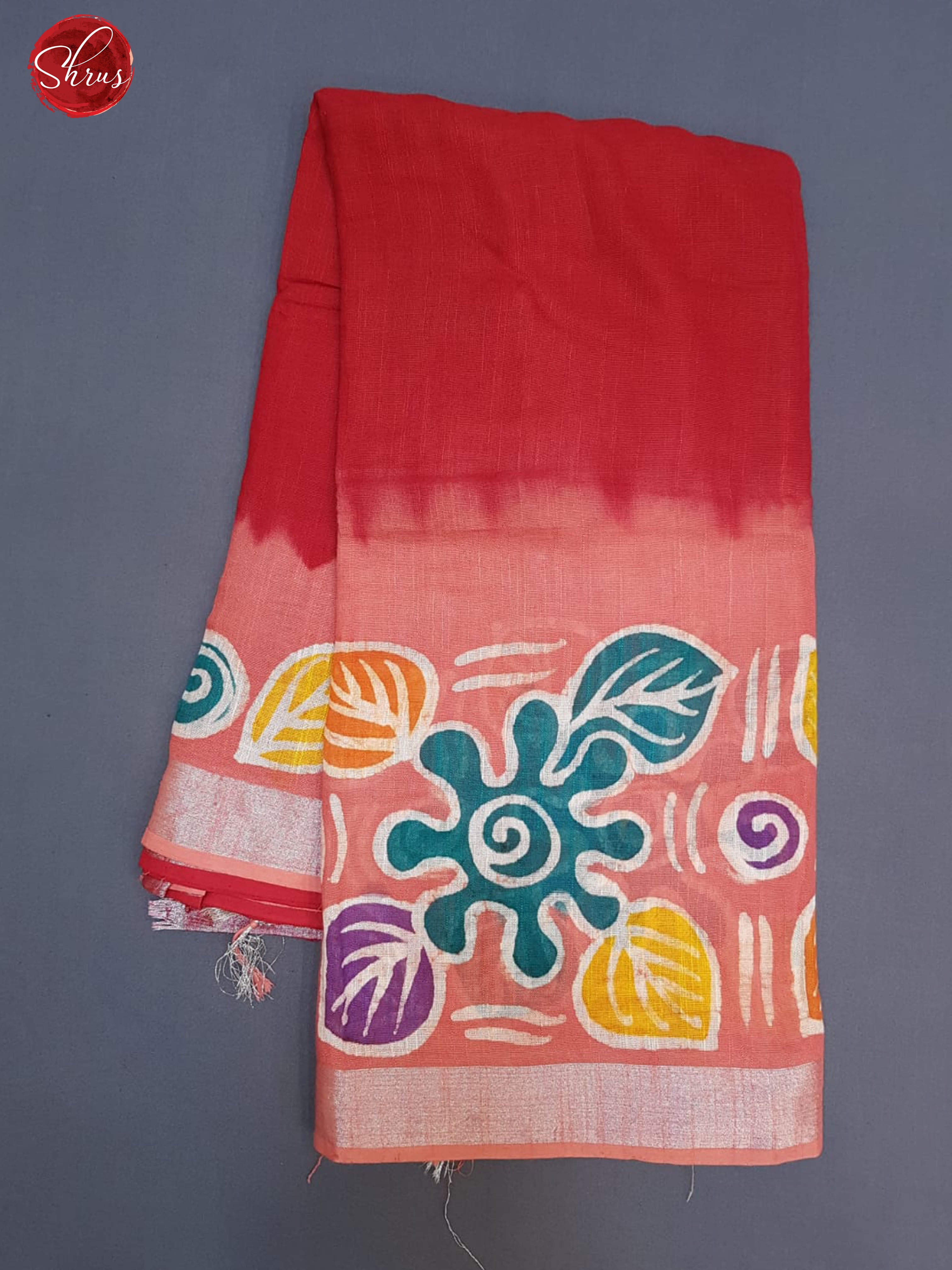 Red & Pink - Linen with Bhatik Hand Paint & Zari Border - Shop on ShrusEternity.com