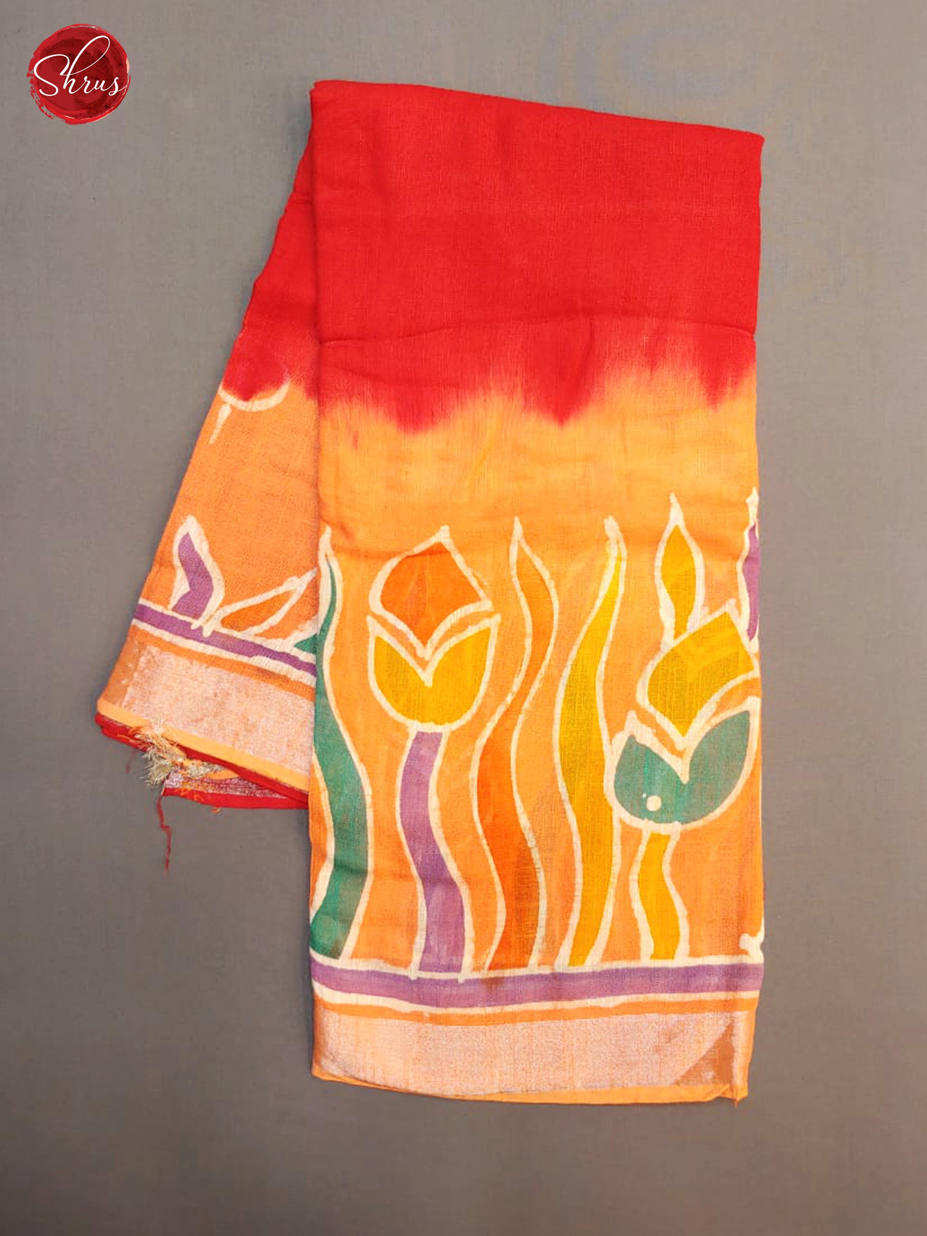 Red & Orange - Linen with Bhatik Hand Paint & Zari Border - Shop on ShrusEternity.com