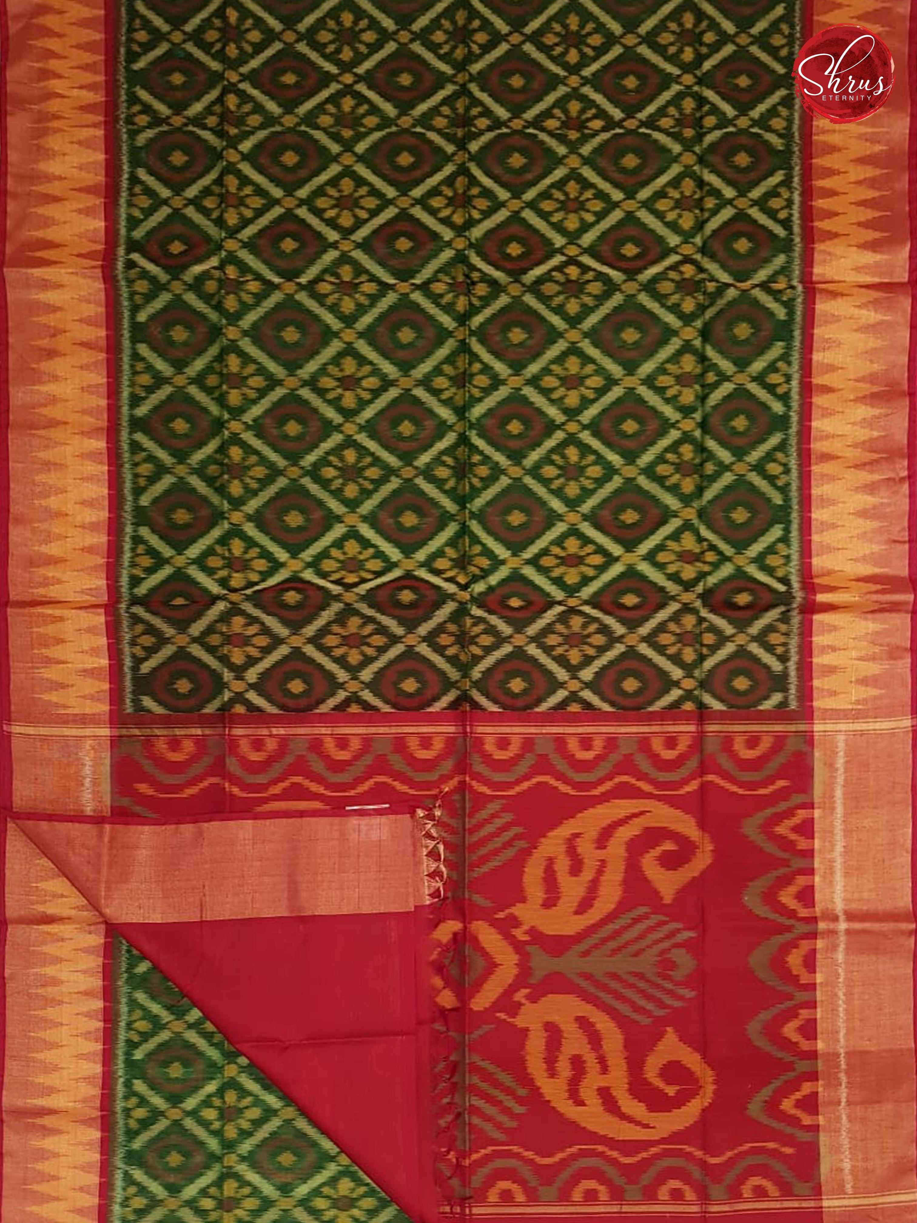 Green & Red - Pochampally Silk cotton - Shop on ShrusEternity.com