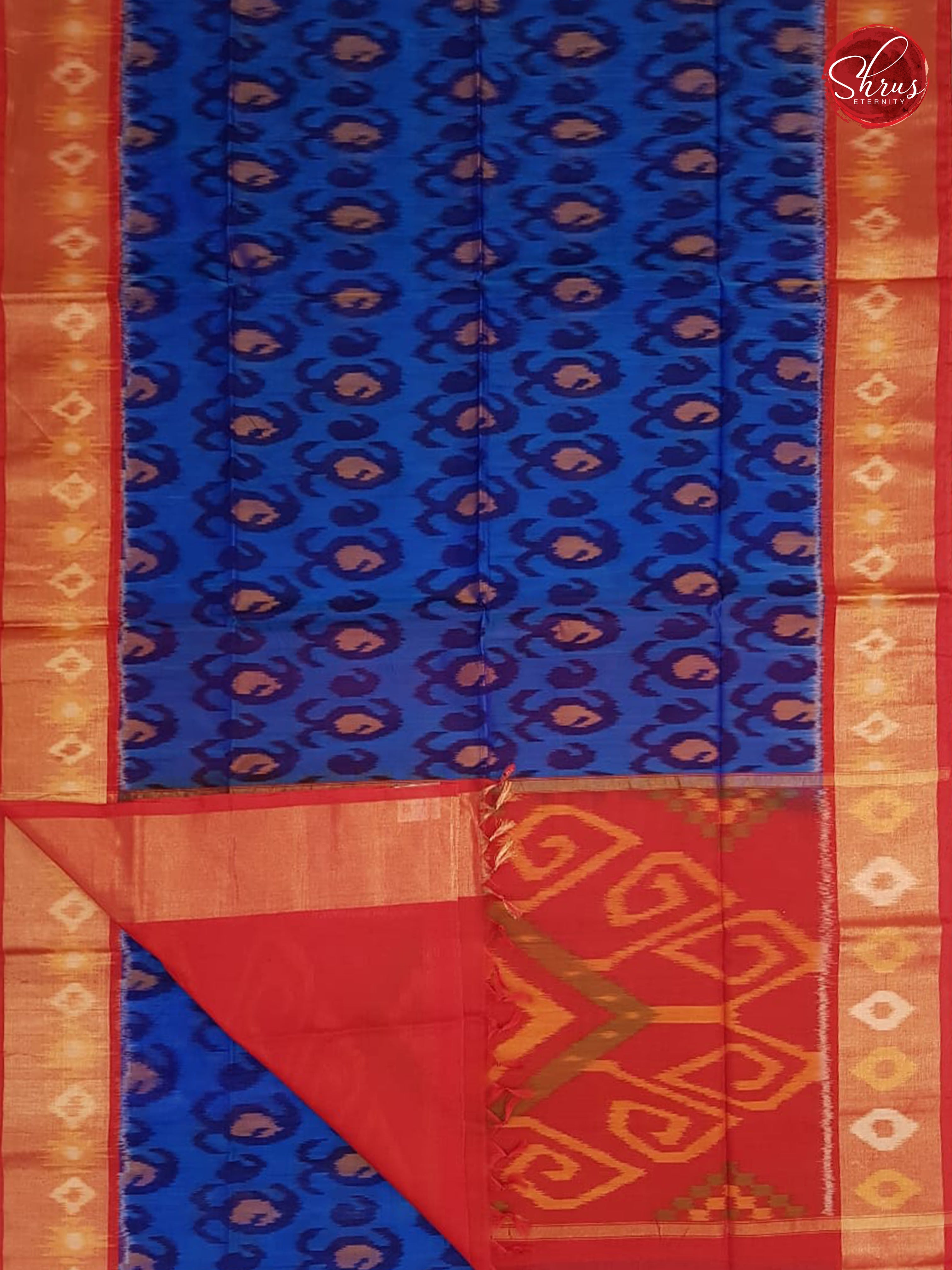 Blue & Brick Red - Pochampally Silk Cotton - Shop on ShrusEternity.com
