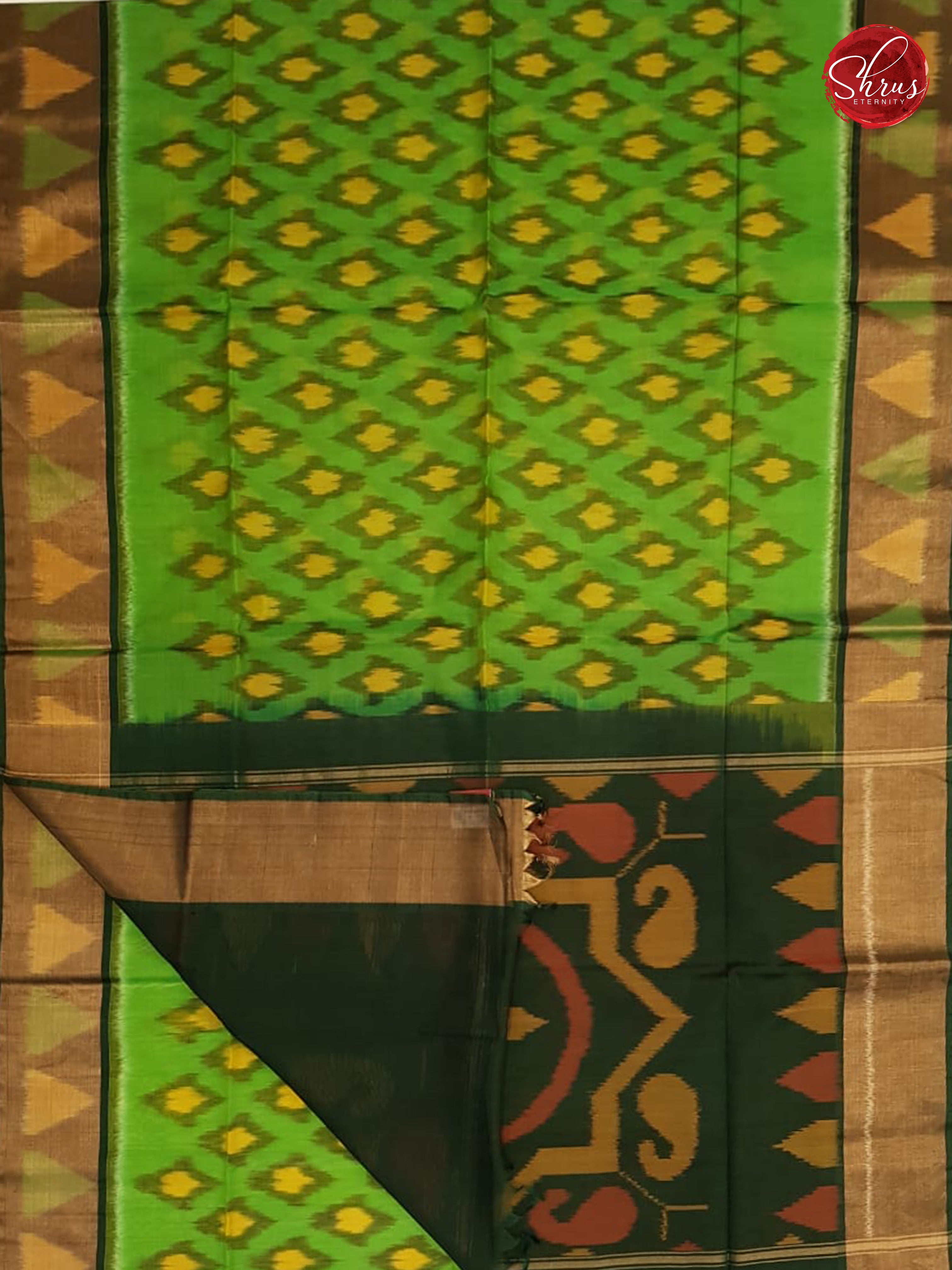 Parrot Green & Dark Green - Pochampally Silk Cotton - Shop on ShrusEternity.com