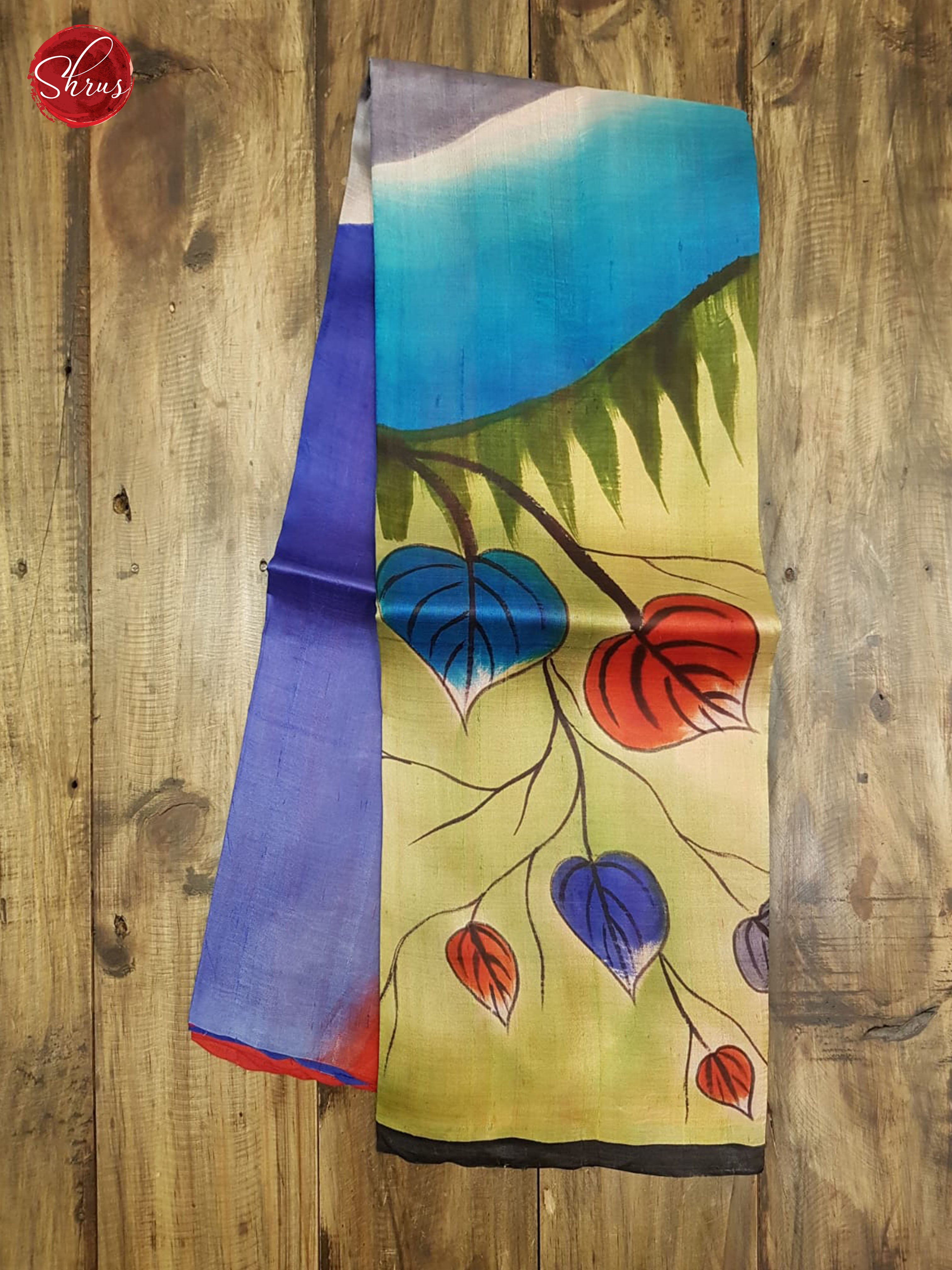 Blue & Red - PRINTED SILK WITH HAND PAINT - Shop on ShrusEternity.com