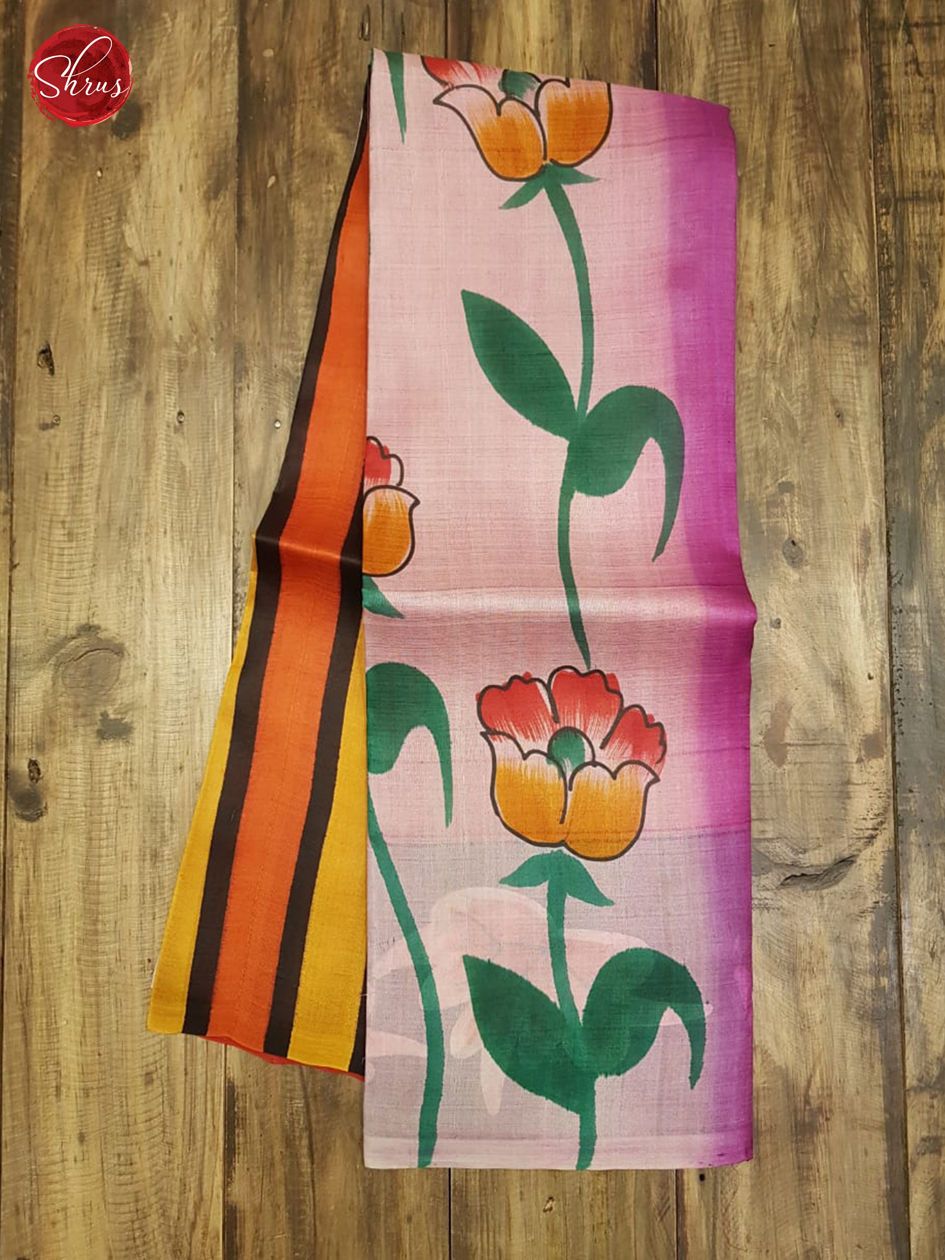 Pink & Mustard - Printed Silk with Hand Paint - Shop on ShrusEternity.com