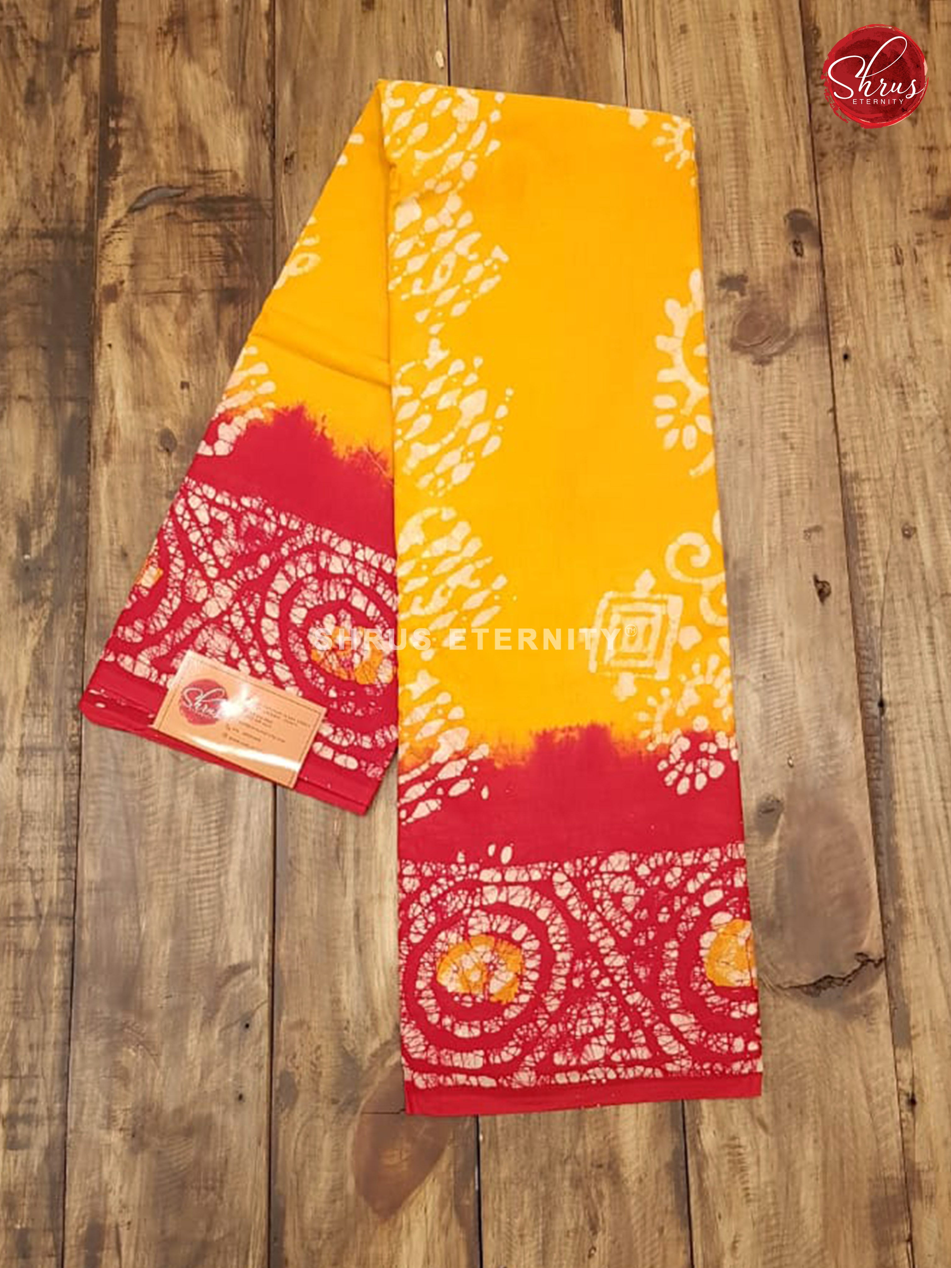 Yellow & Red - Bhatik with Hand Block Print - Shop on ShrusEternity.com