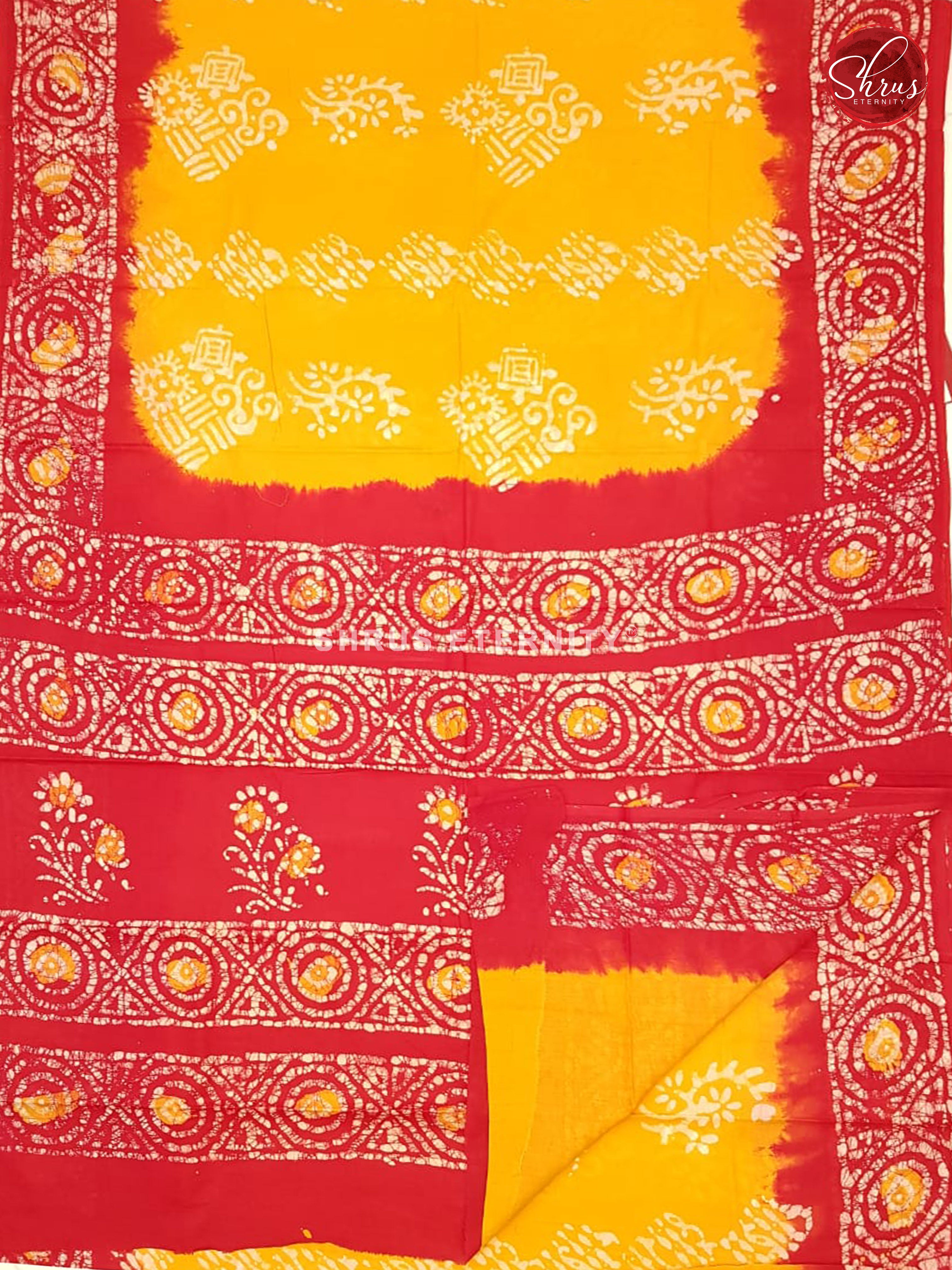 Yellow & Red - Bhatik with Hand Block Print - Shop on ShrusEternity.com