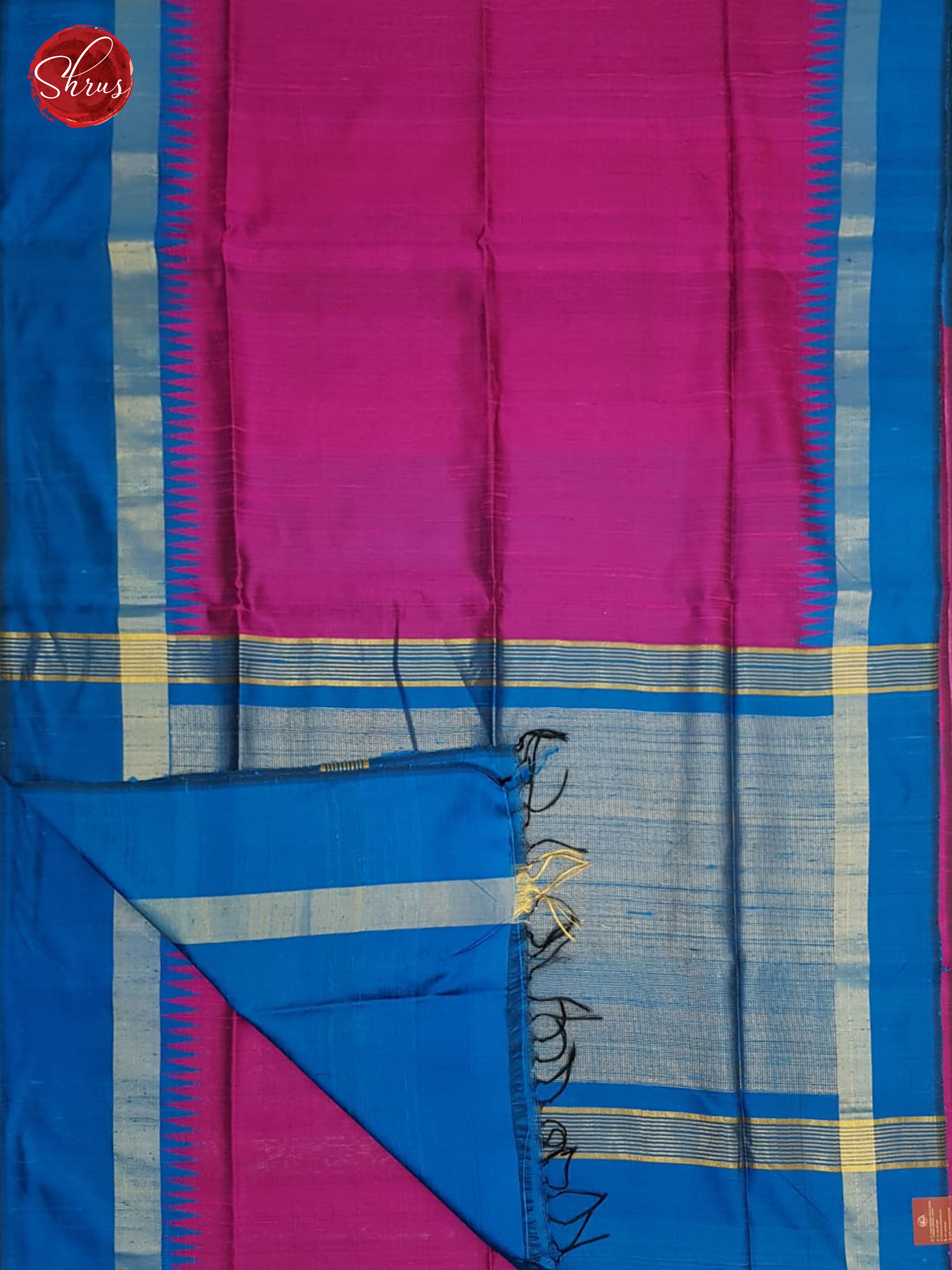 Pink & Blue - Raw Silk with Border & Gold Zari - Shop on ShrusEternity.com