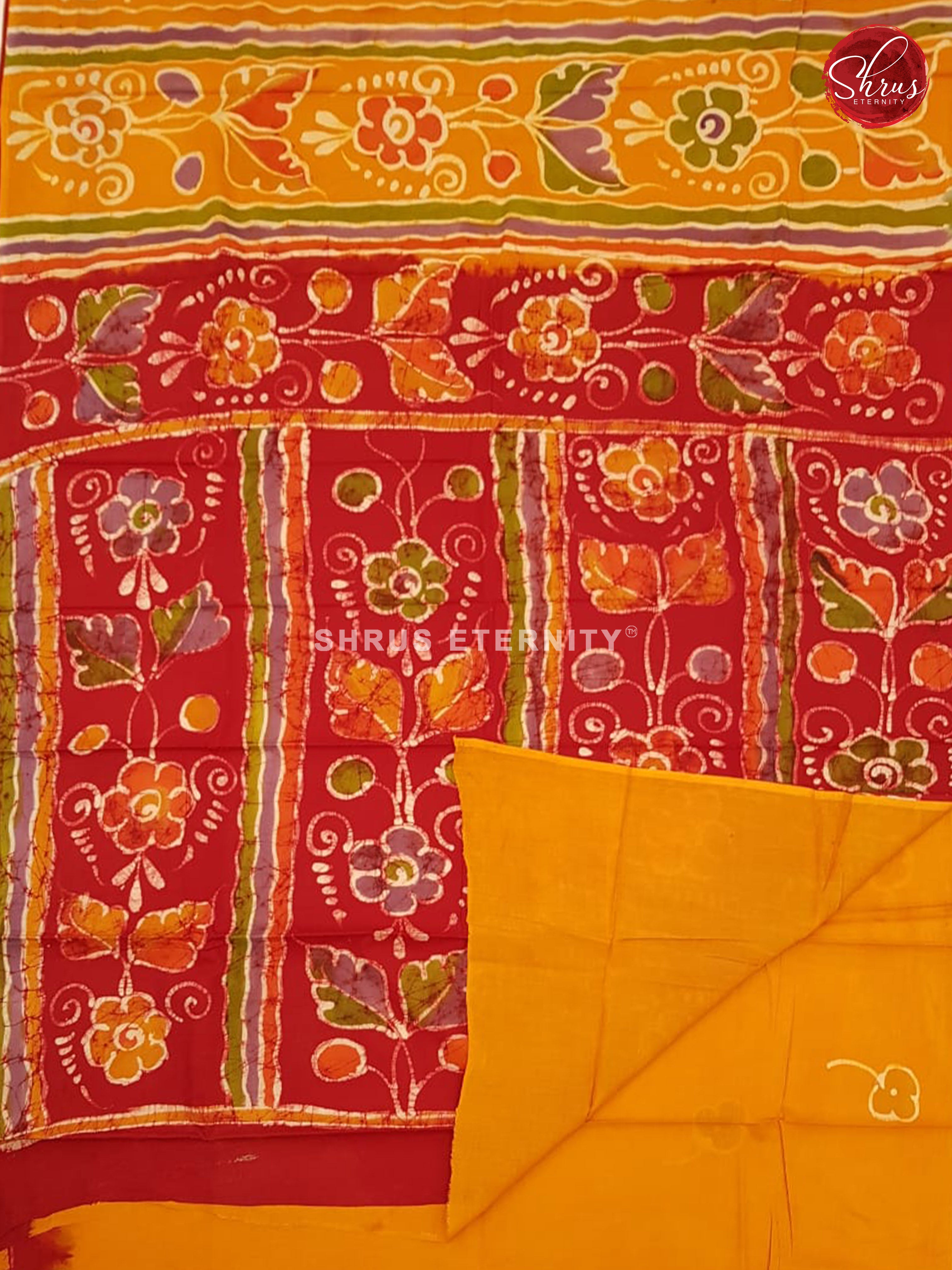 Mustard & Red - Bhatik with Hand Paint - Shop on ShrusEternity.com