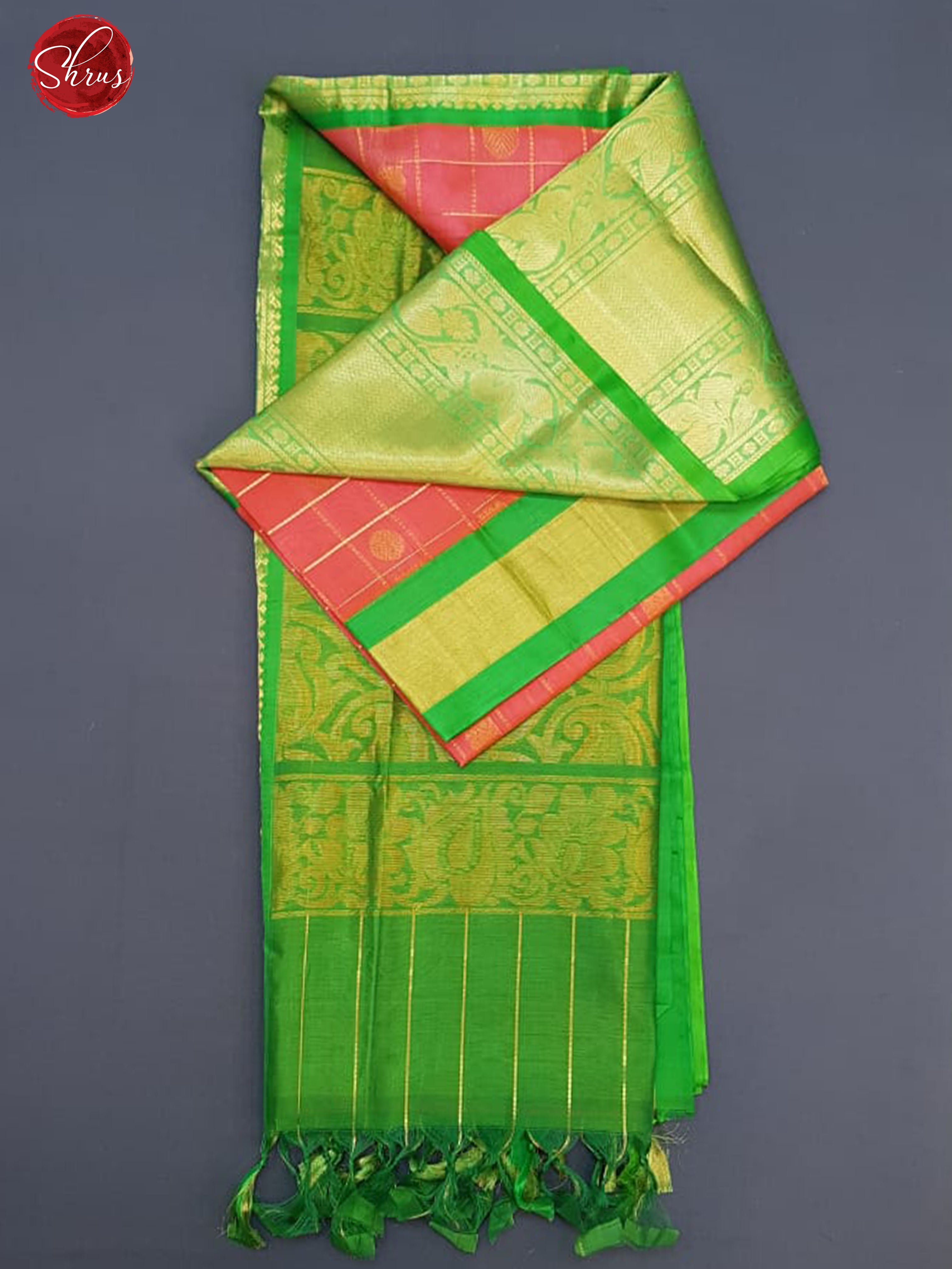 Pink & Green - Silk Cotton with zari woven checks Peacock motifs on the body & Gold Zari Border - Shop on ShrusEternity.com