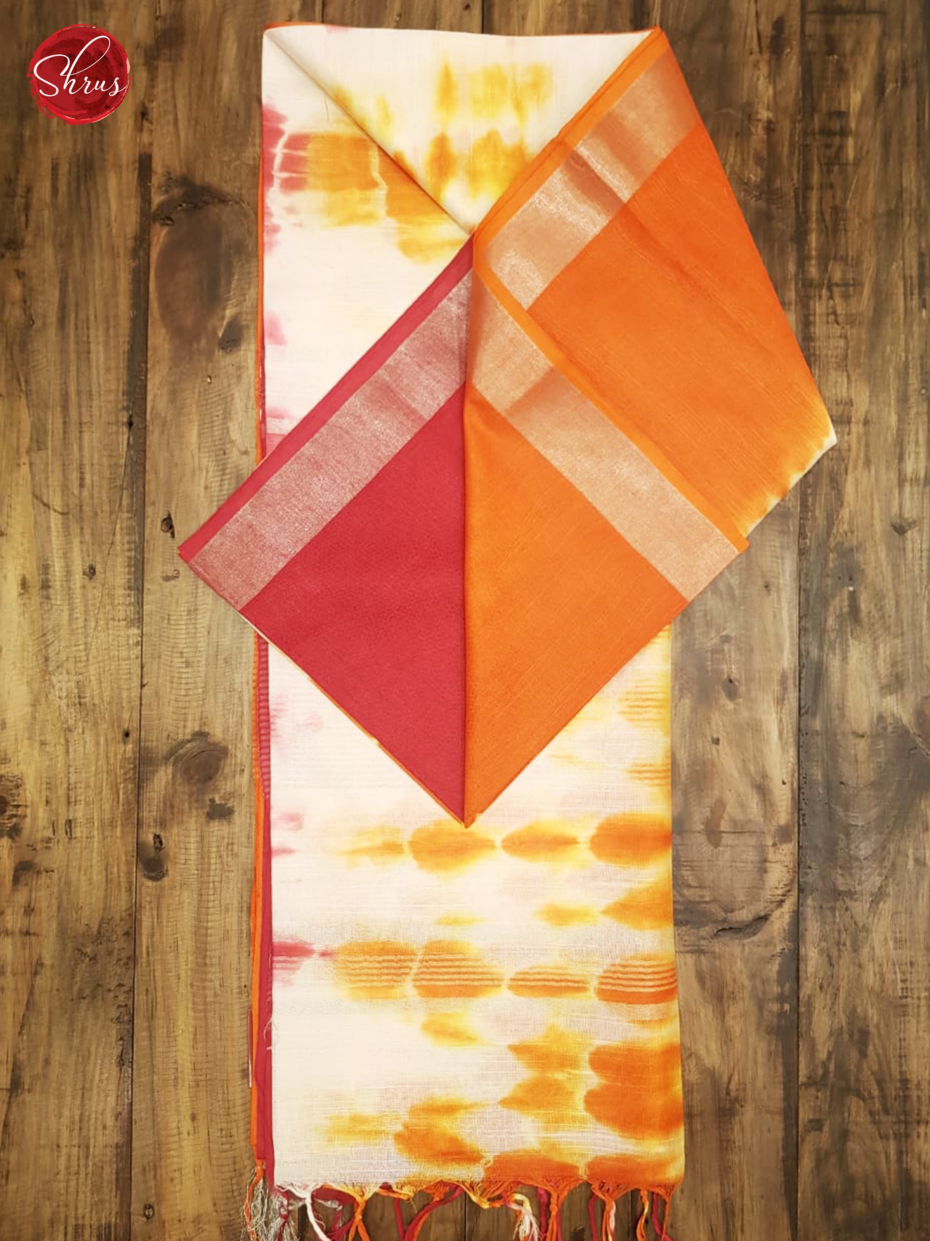 Orange & Pink - Shibori with Silver Zari Border - Shop on ShrusEternity.com