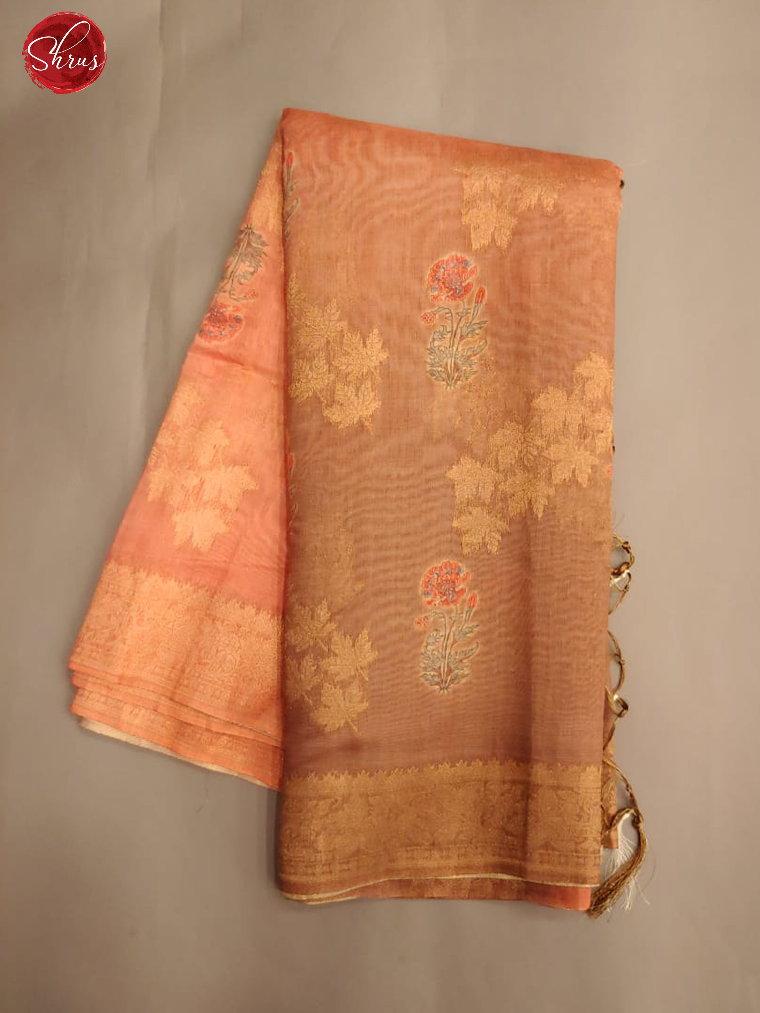 Pink & Brown - Chanderi with Floral Print - Shop on ShrusEternity.com