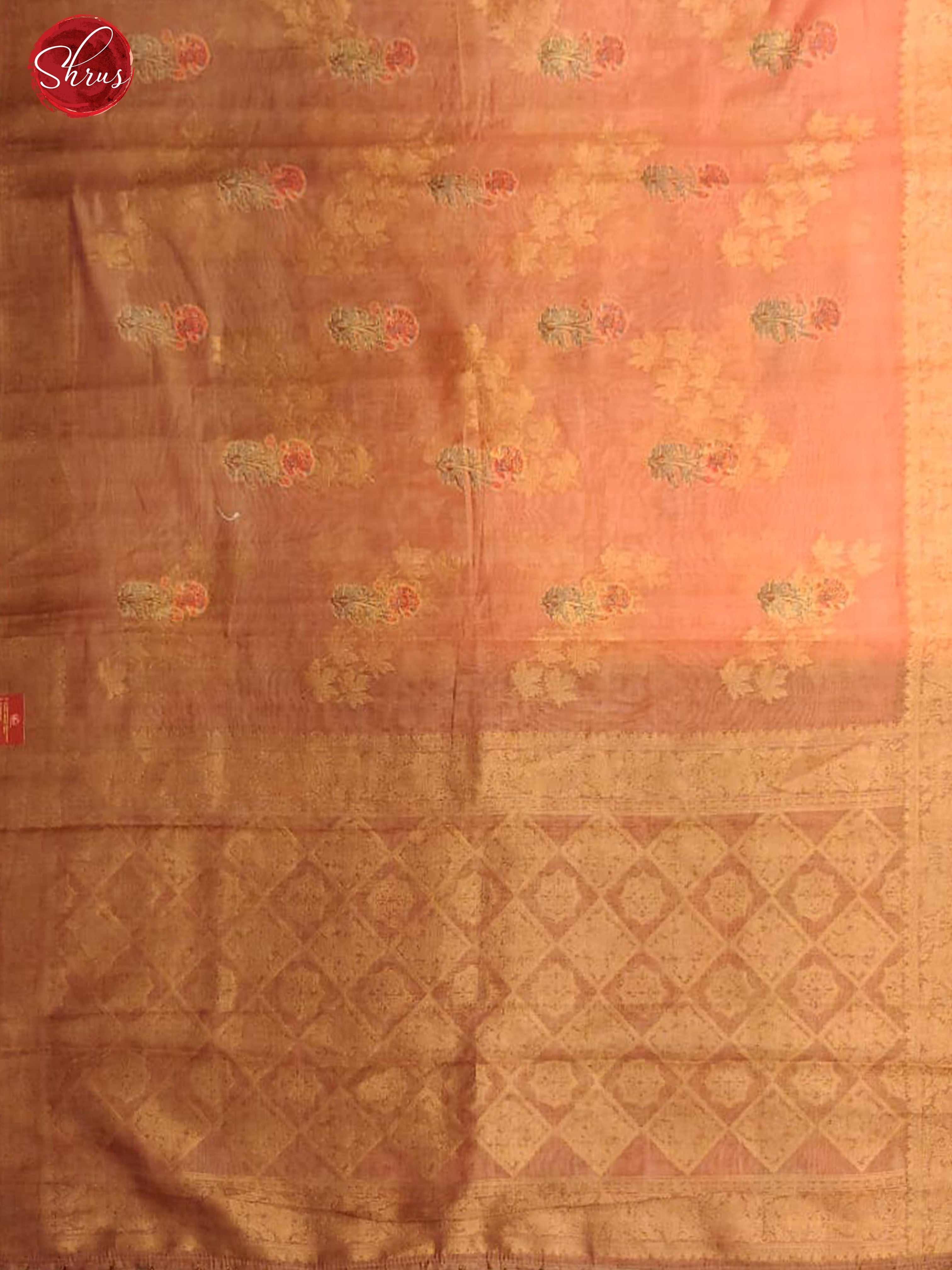 Pink & Brown - Chanderi with Floral Print - Shop on ShrusEternity.com