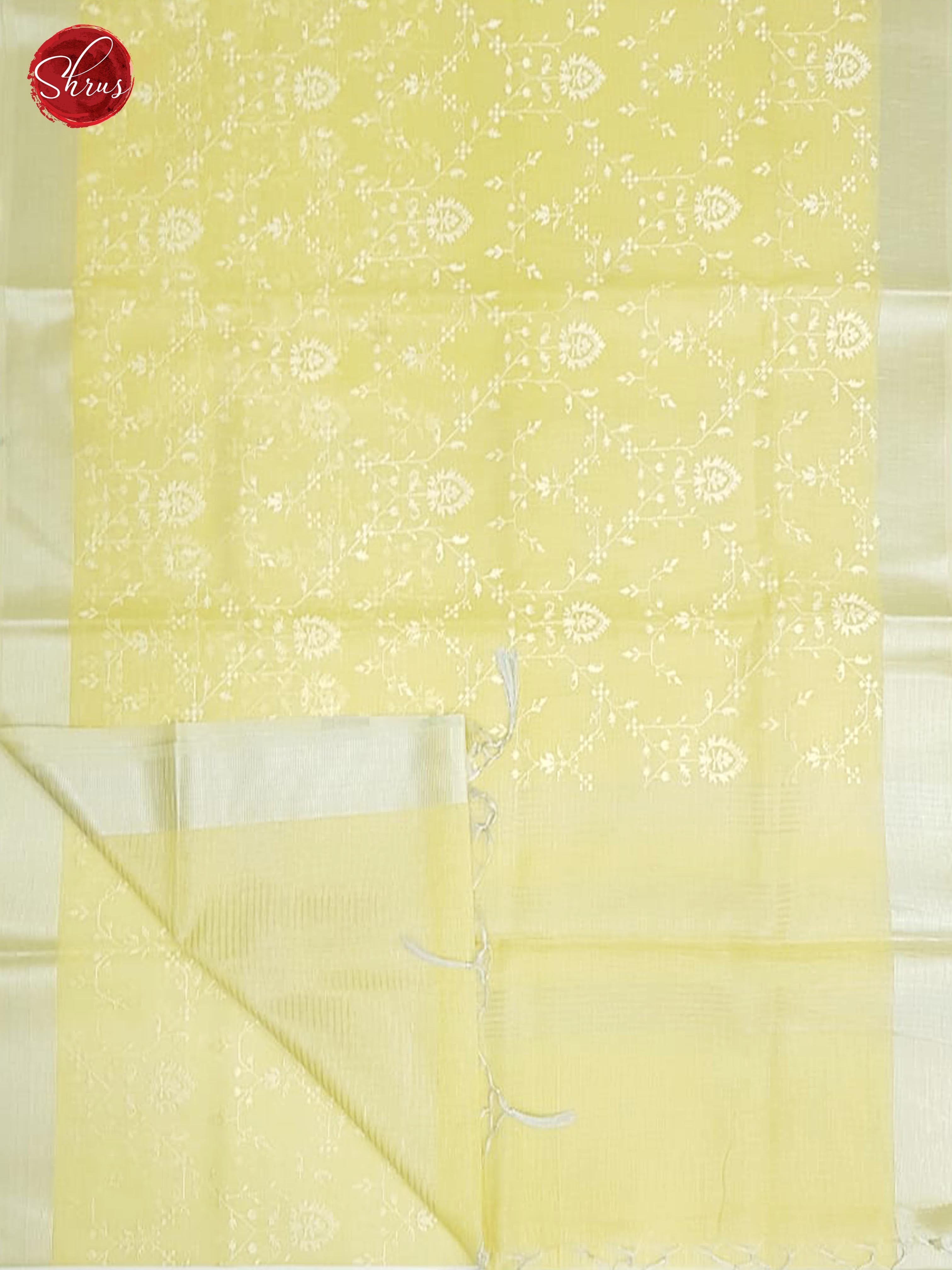 Golden Yellow(Single Tone) - Linen Embroidery with Silver Zari Border - Shop on ShrusEternity.com