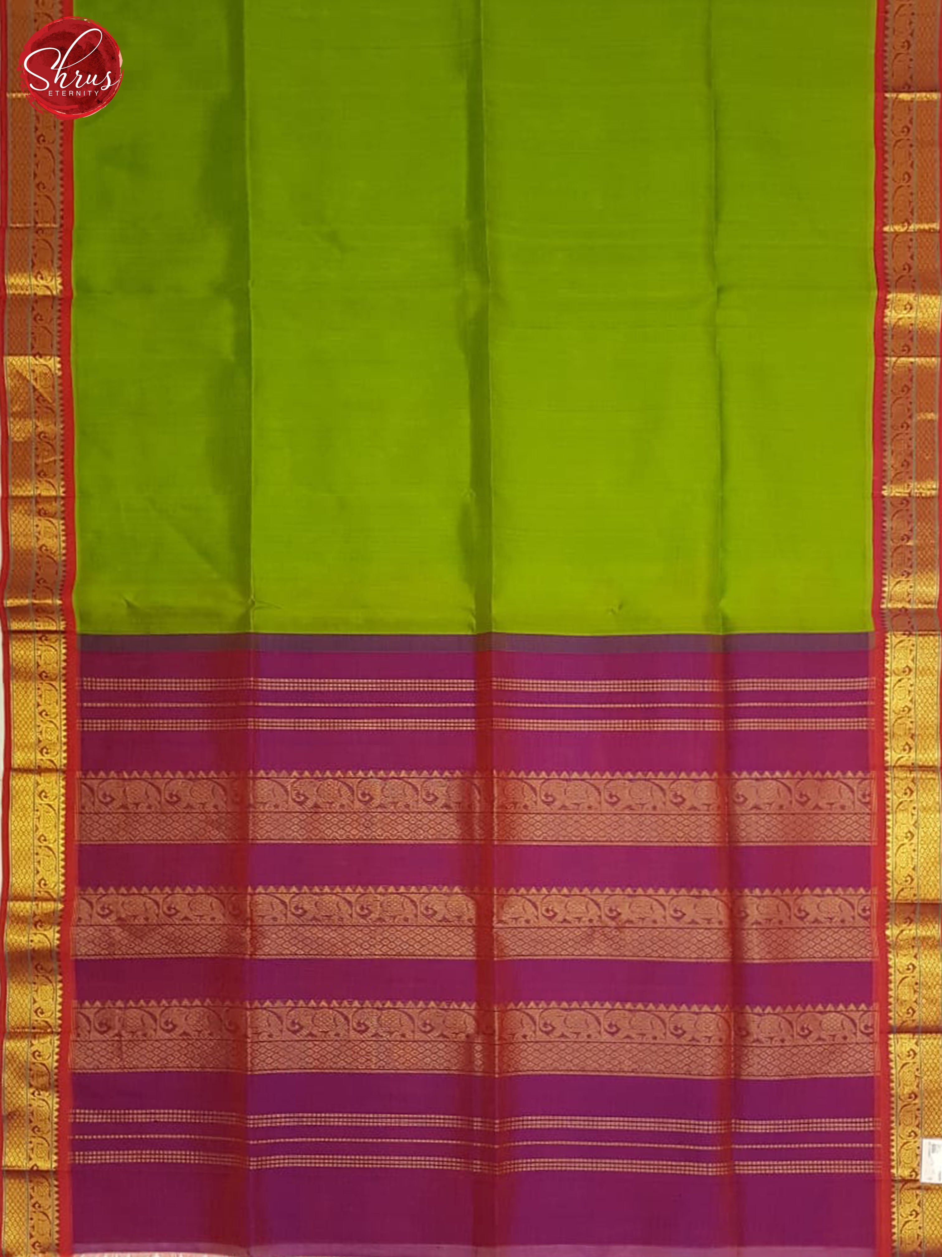Green & Majenta - Silk Cotton with Border & Gold Zari - Shop on ShrusEternity.com