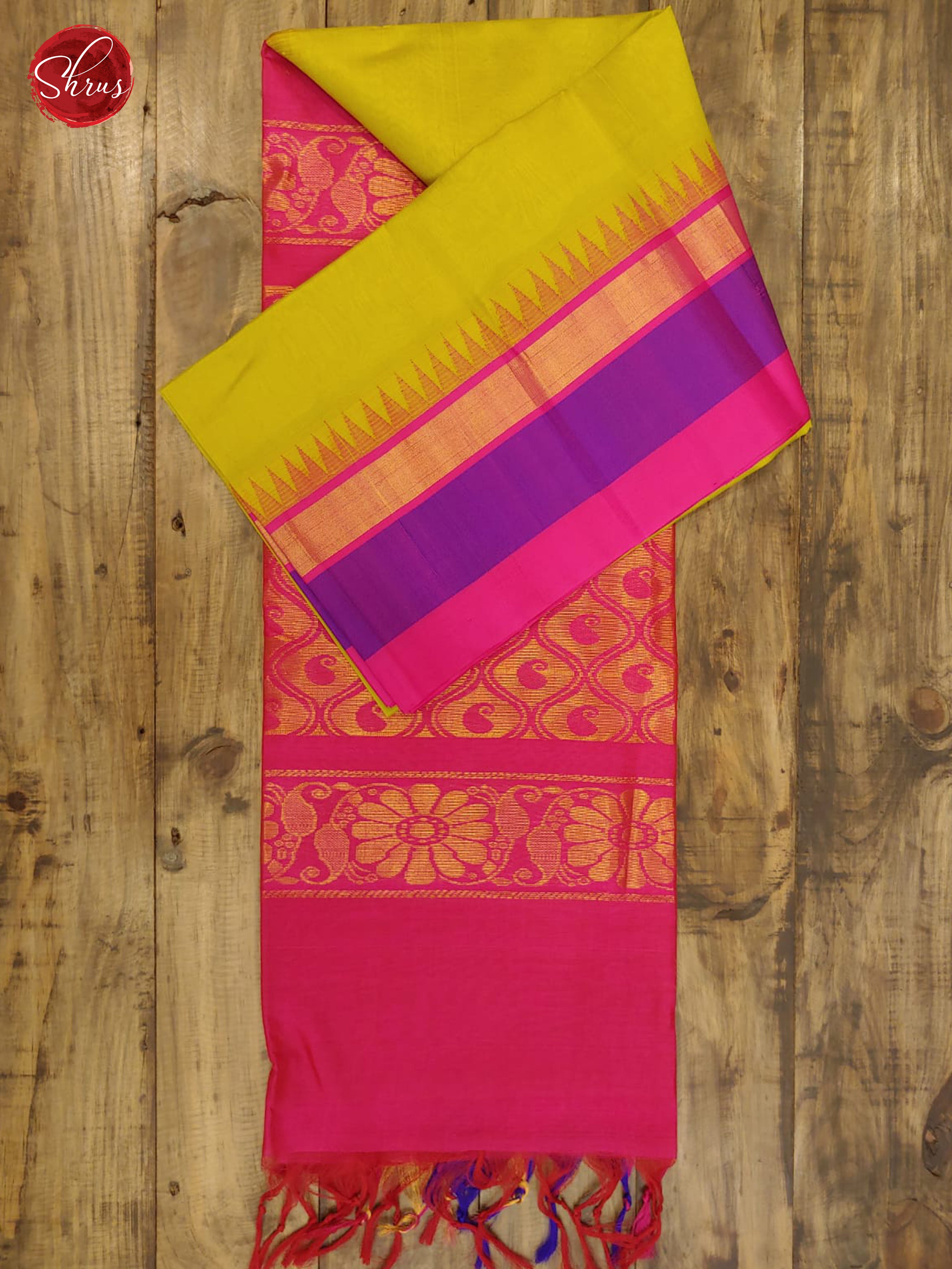 Green & Pink - Silk Cotton with Border & Gold Zari - Shop on ShrusEternity.com