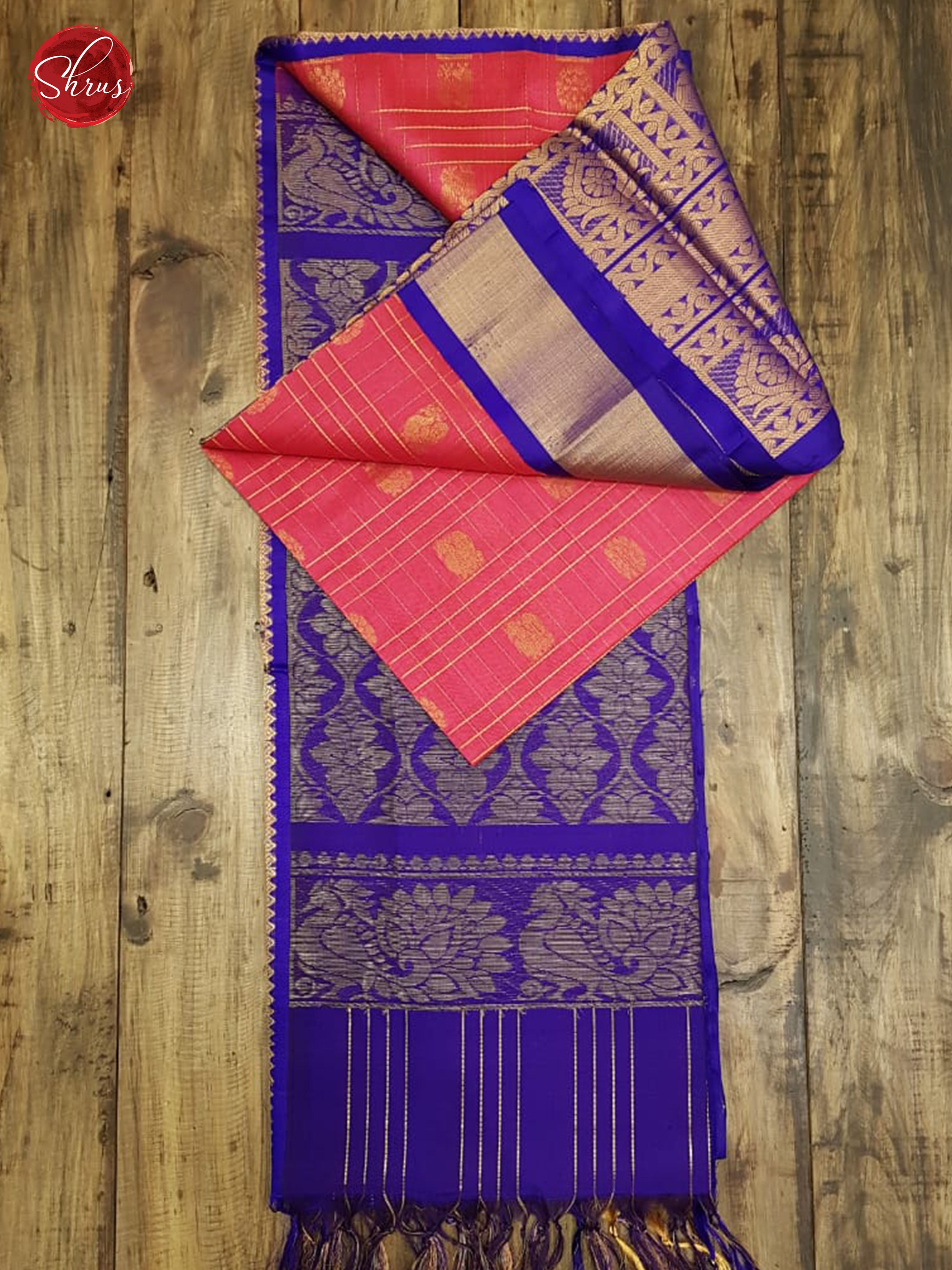 Pink & Blue - Silk Cotton with Border & Gold Zari - Shop on ShrusEternity.com