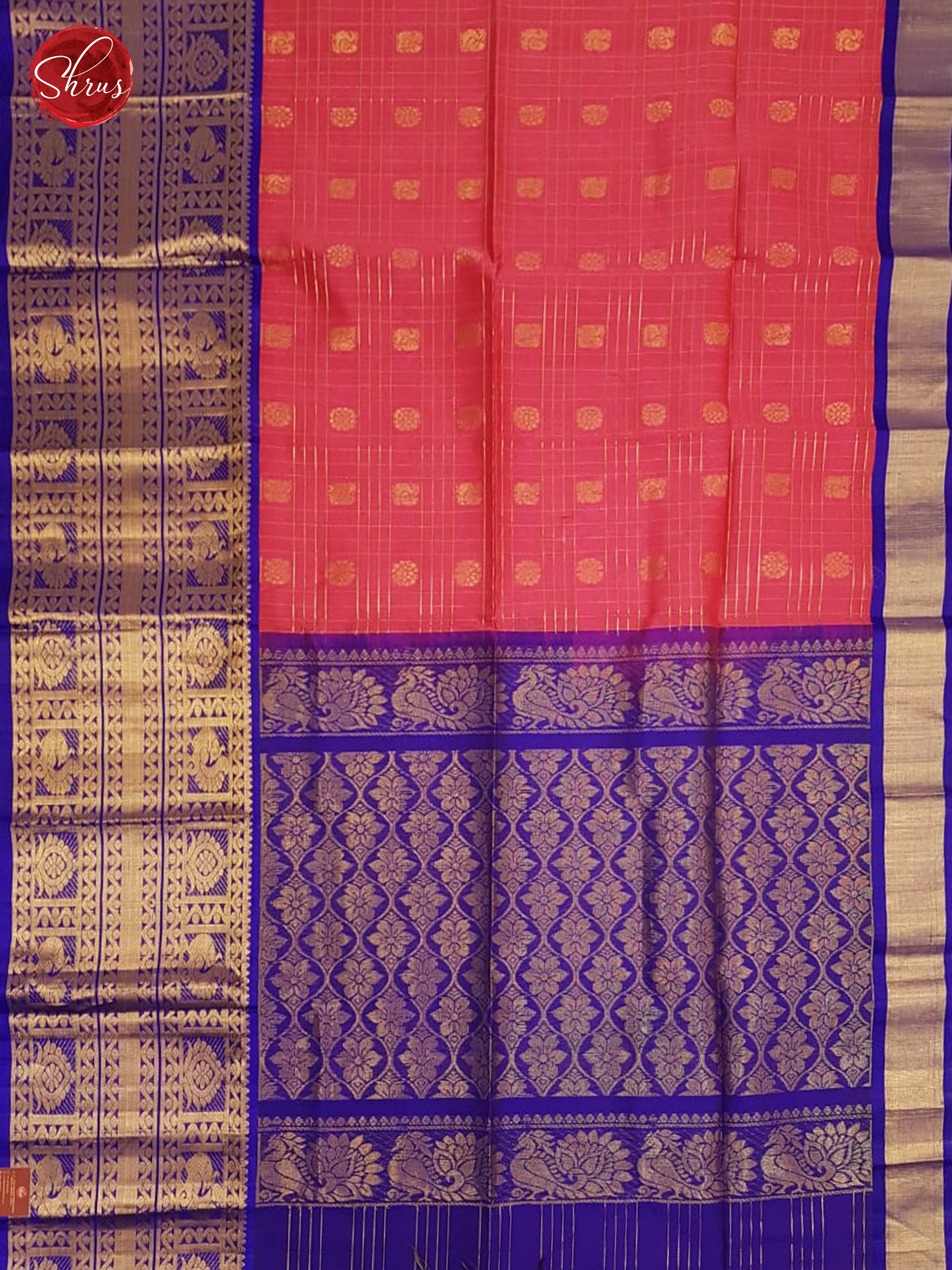 Pink & Blue - Silk Cotton with Border & Gold Zari - Shop on ShrusEternity.com