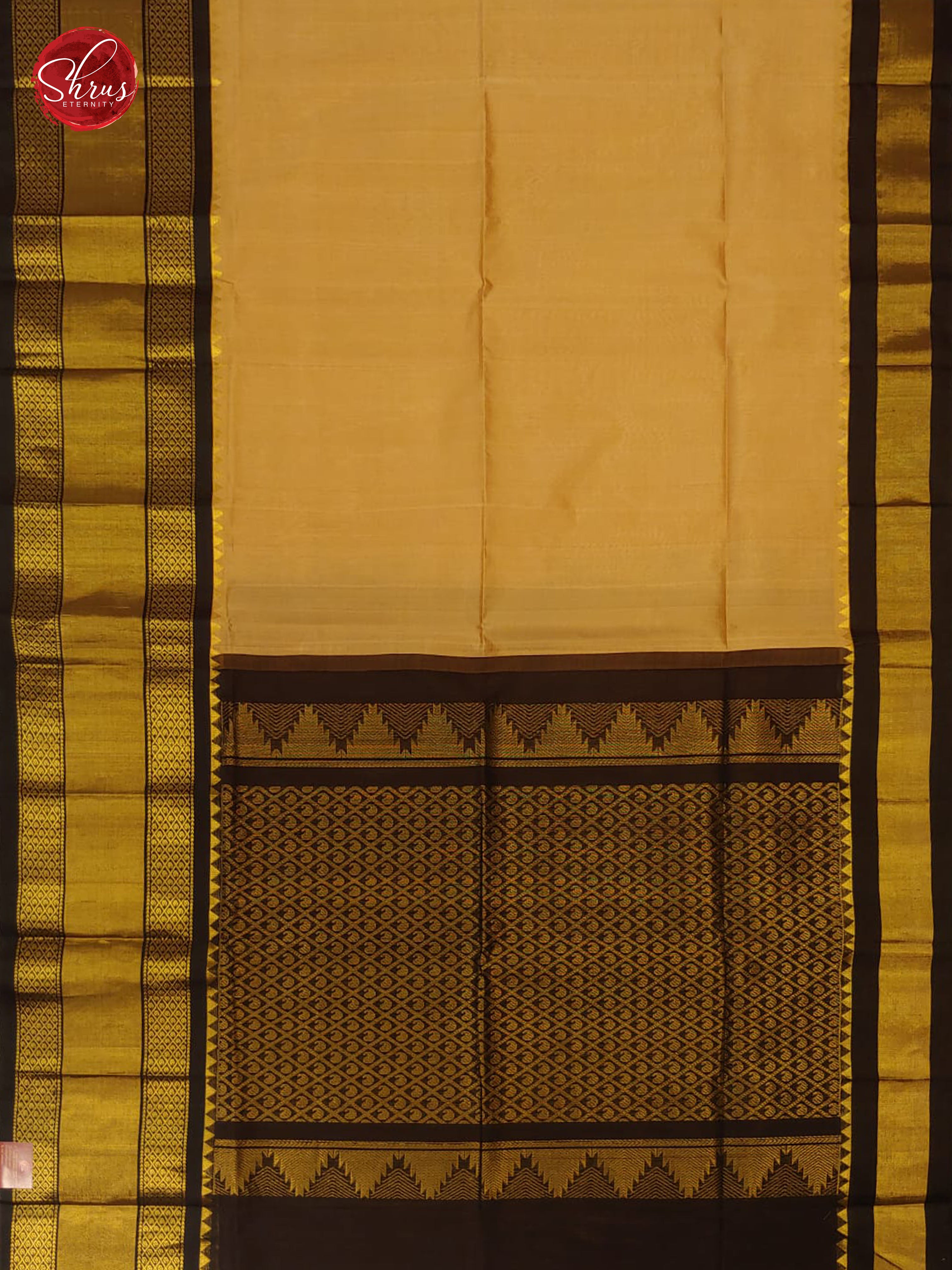 Sandal & Brown - Silk Cotton with Border  Gold Zari - Shop on ShrusEternity.com