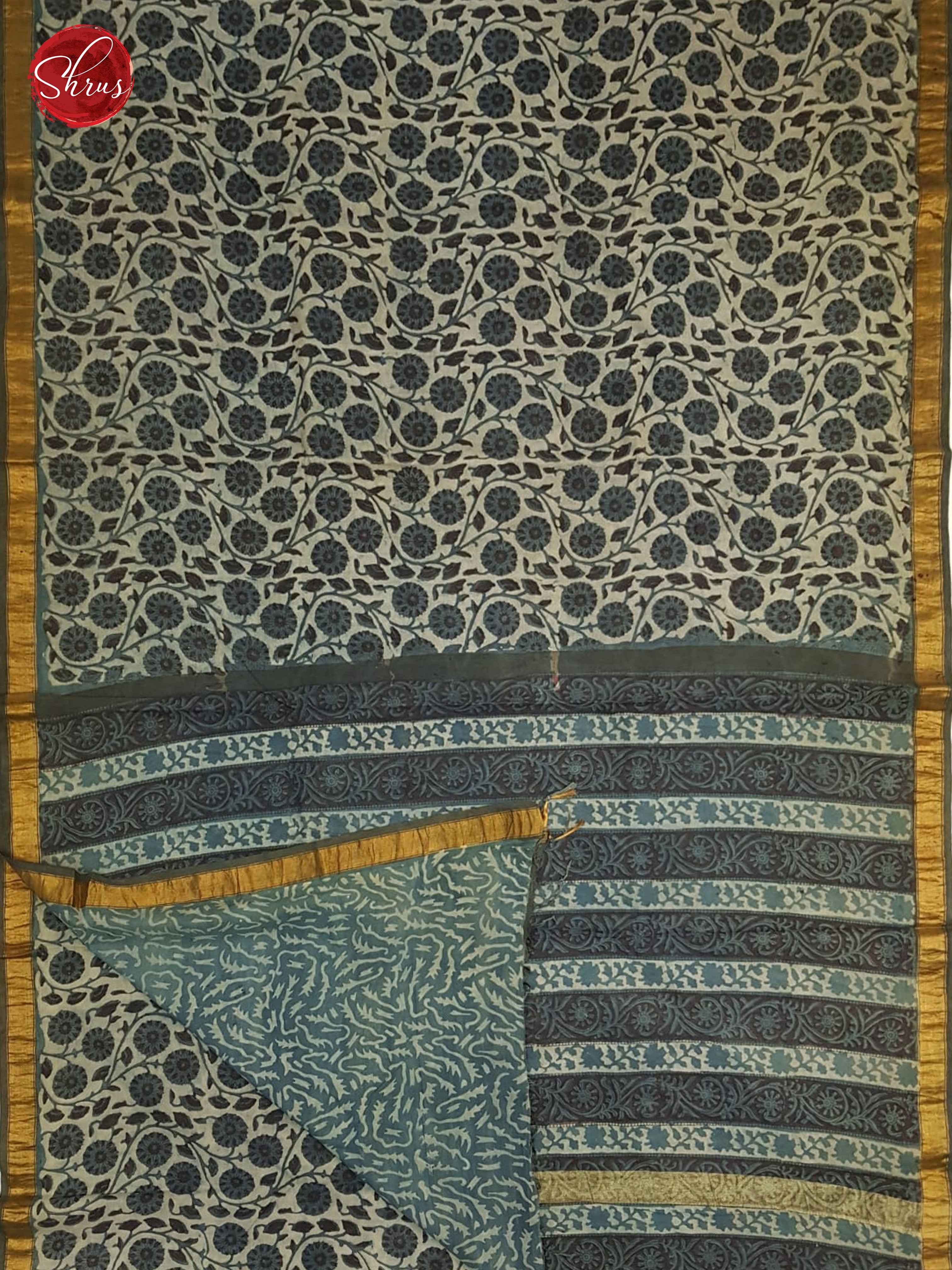 Blue & Grey - Cotton with Bagru Print - Shop on ShrusEternity.com
