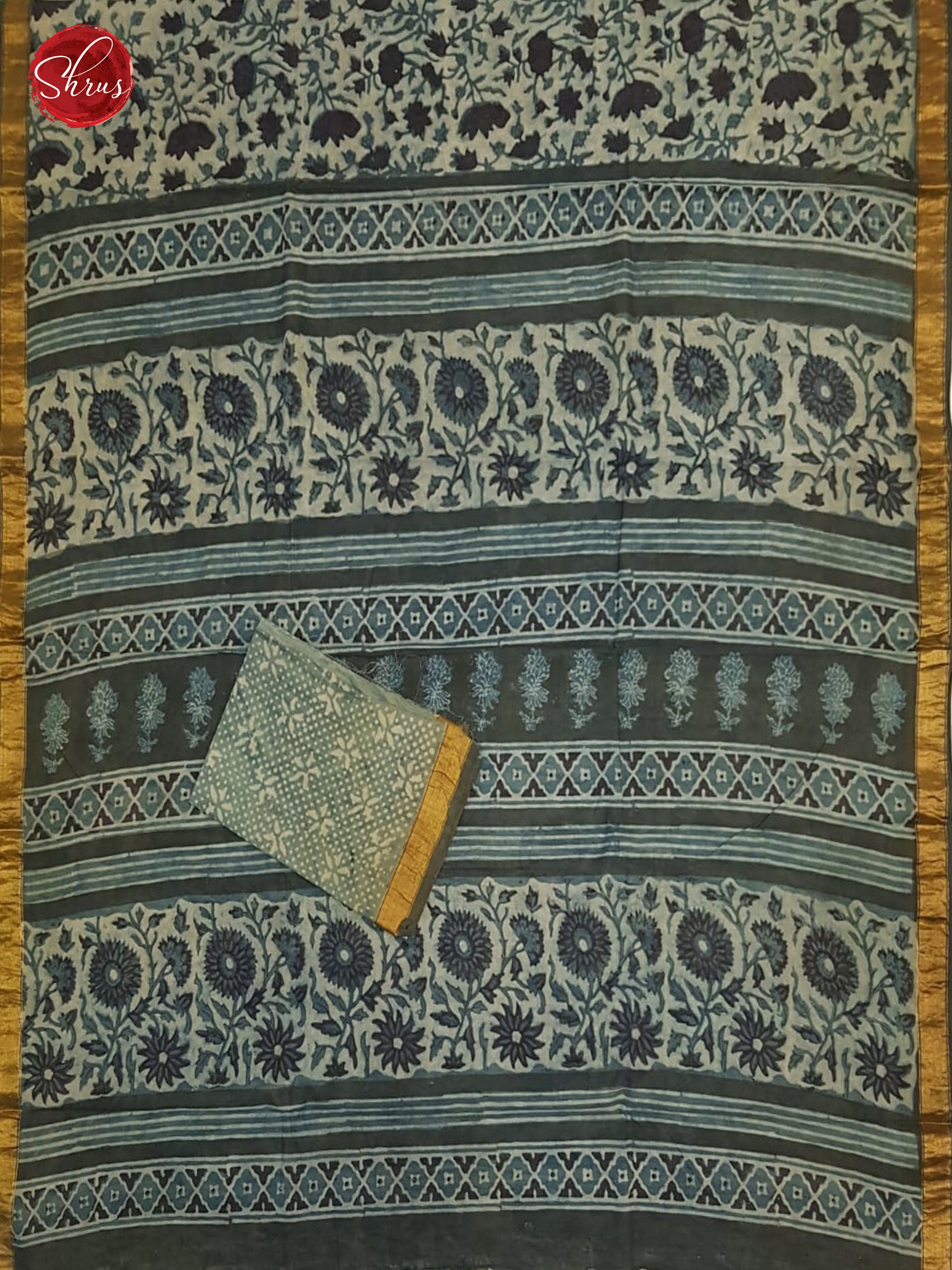 Blue & Grey - Cotton  with Bagru Print - Shop on ShrusEternity.com