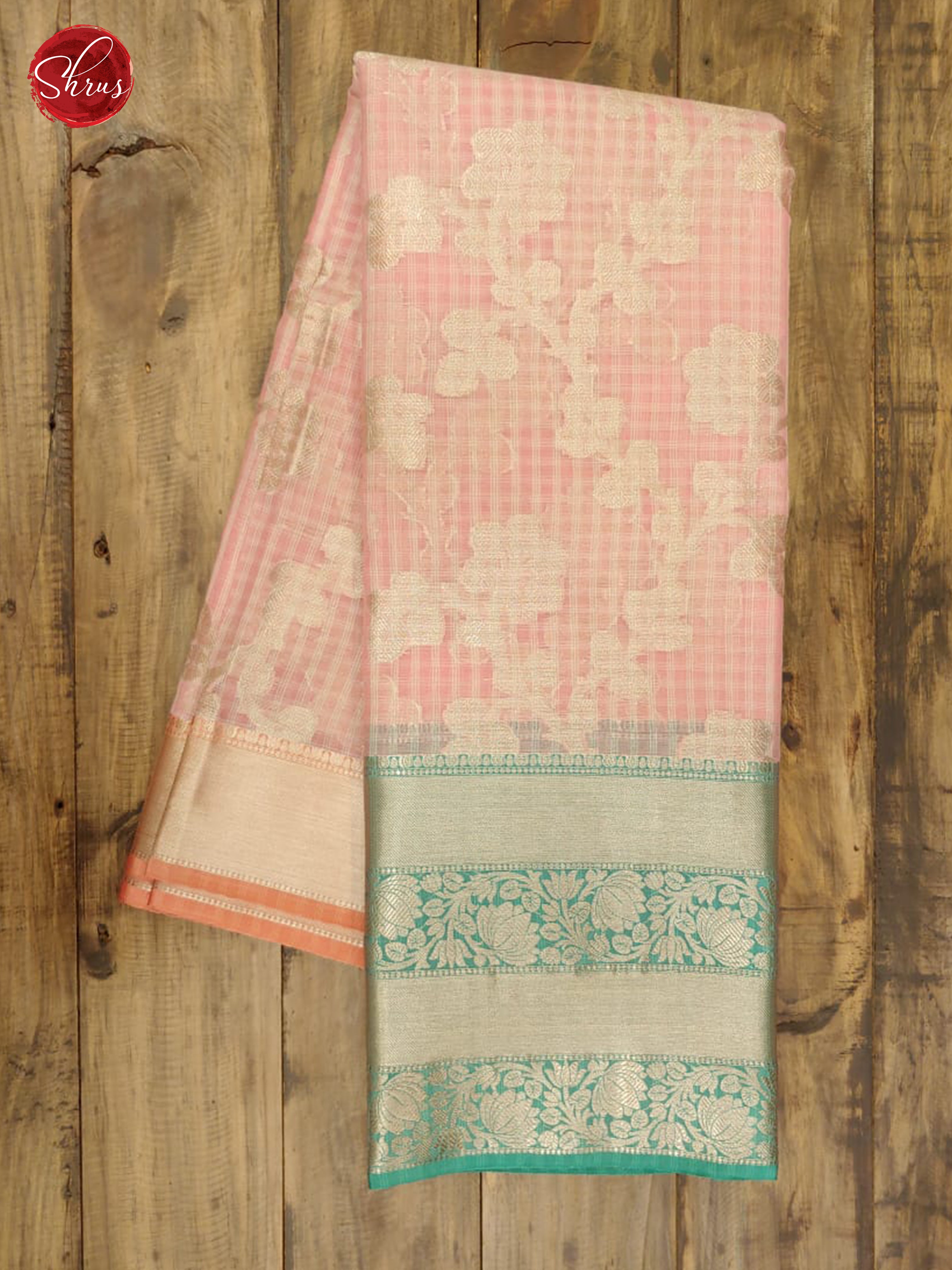 Baby Pink & Teal - Kora Banarasi with Zari Border - Shop on ShrusEternity.com