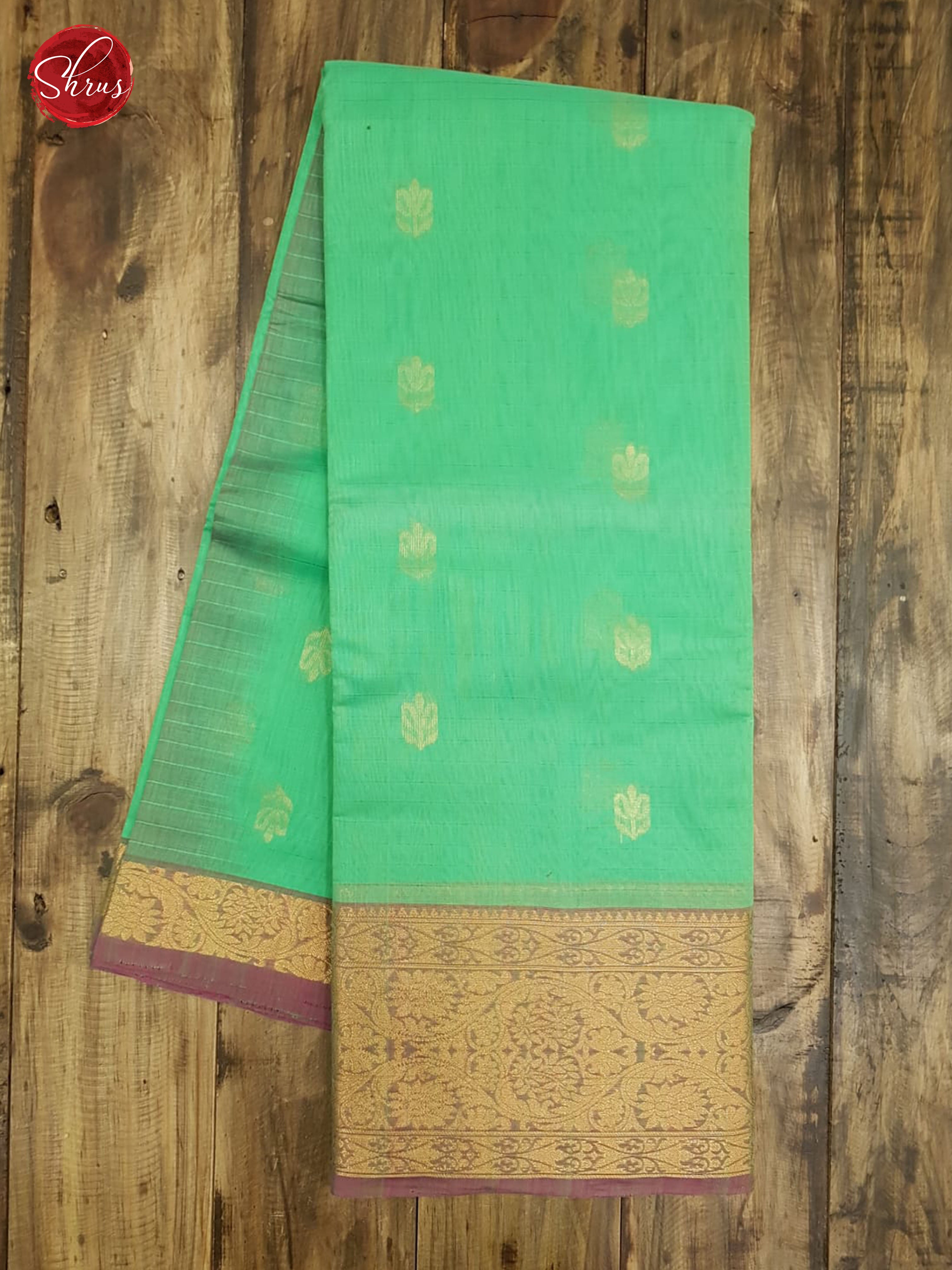 Light Green & Greyish Green - Silk Cotton with Border & Gold Zari - Shop on ShrusEternity.com