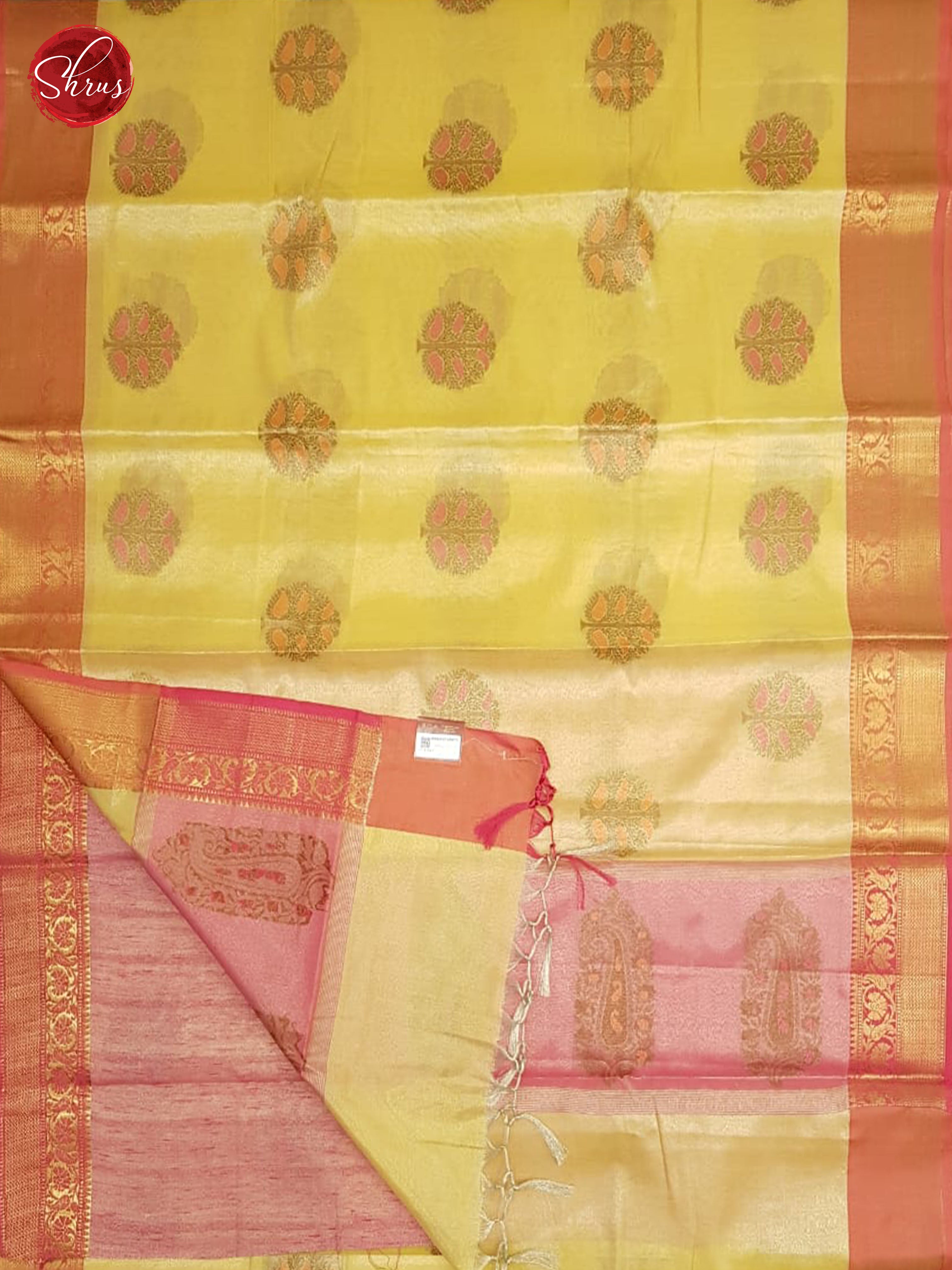 Yellow & Pink - Kora Silk with Border & Gold zari - Shop on ShrusEternity.com