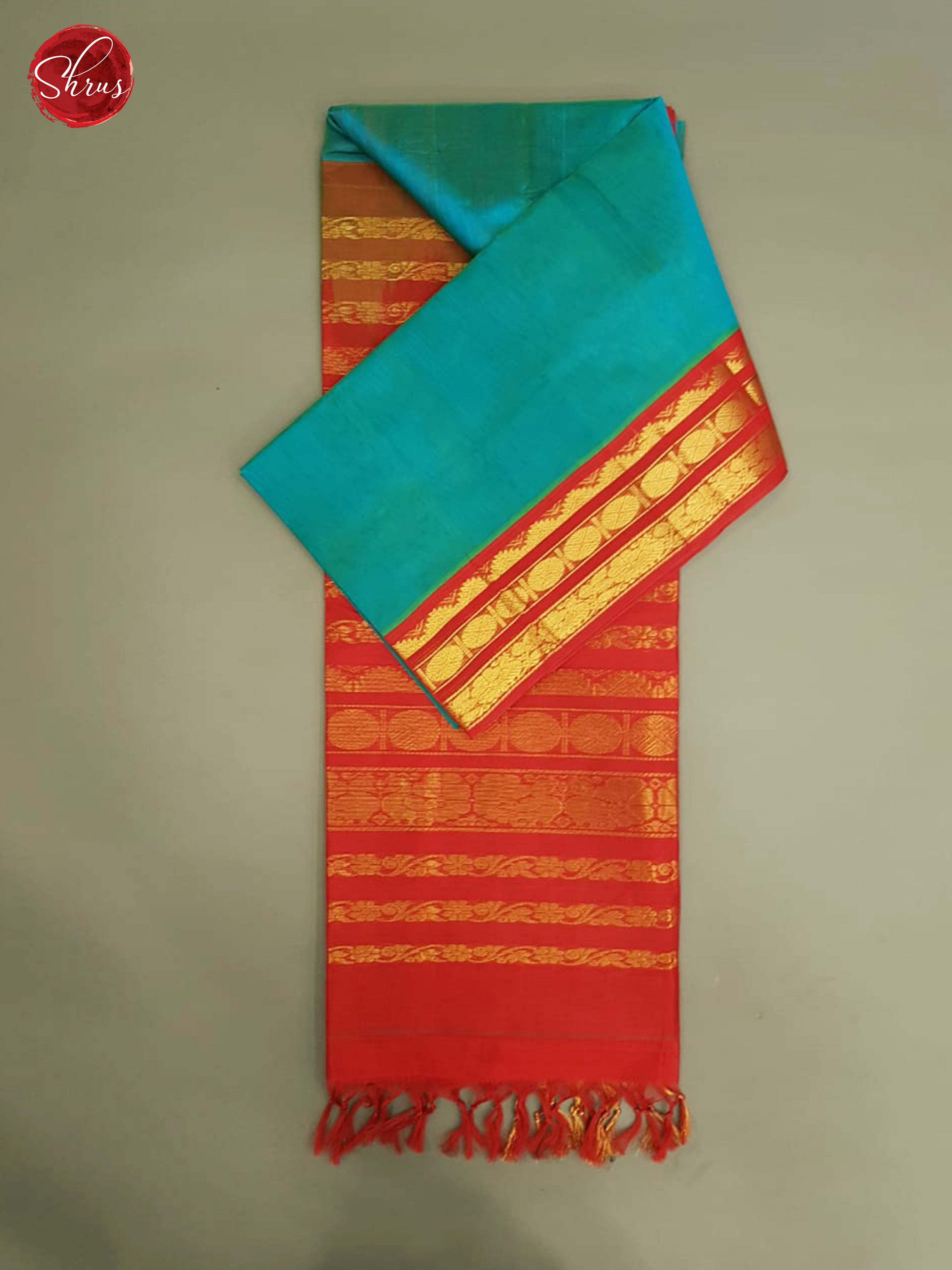 Peacock Neck & Red - Silk Cotton with Gold zari Border - Shop on ShrusEternity.com
