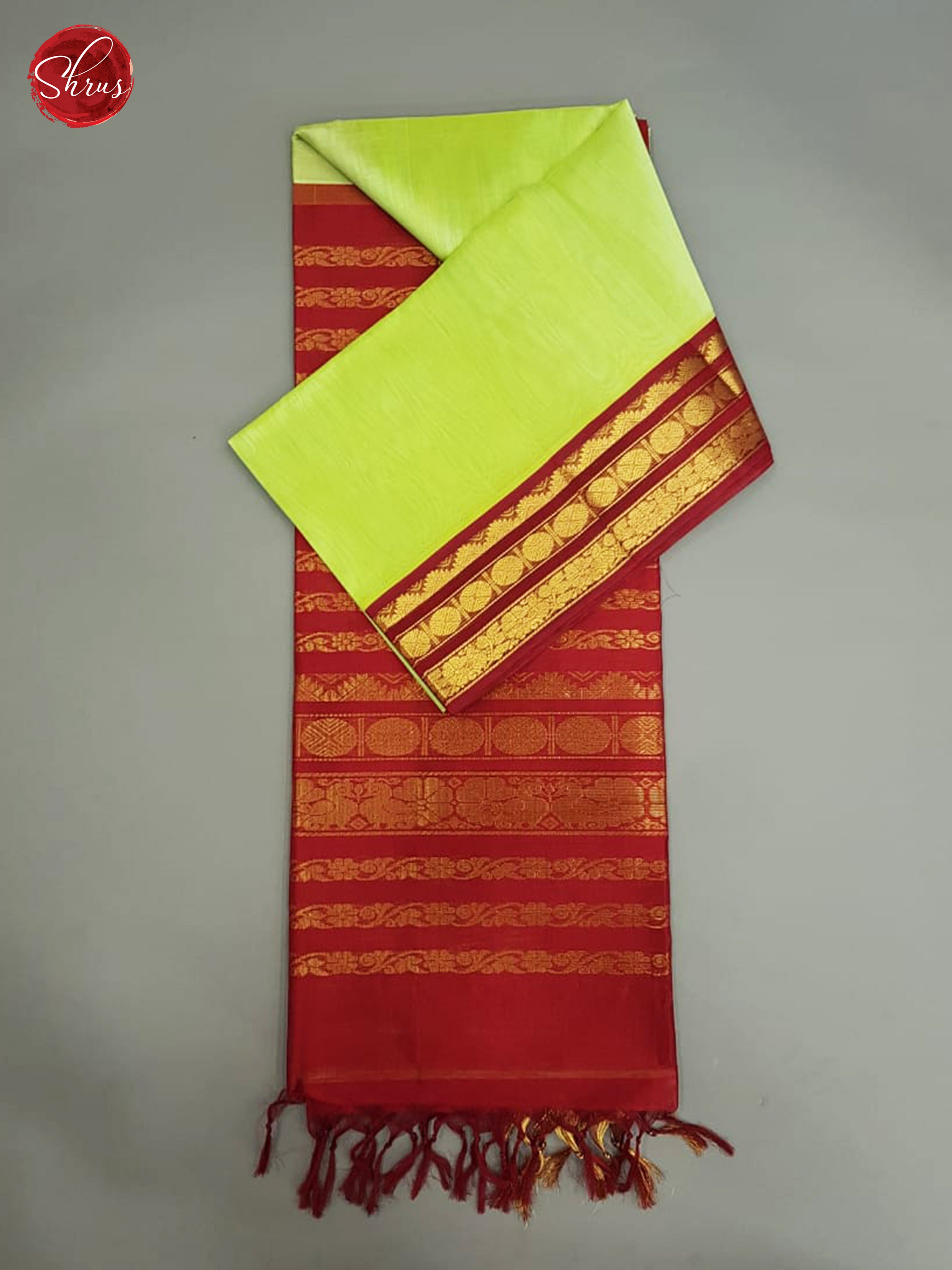 Apple Green & Red - Silk Cotton with Border & Gold zari - Shop on ShrusEternity.com