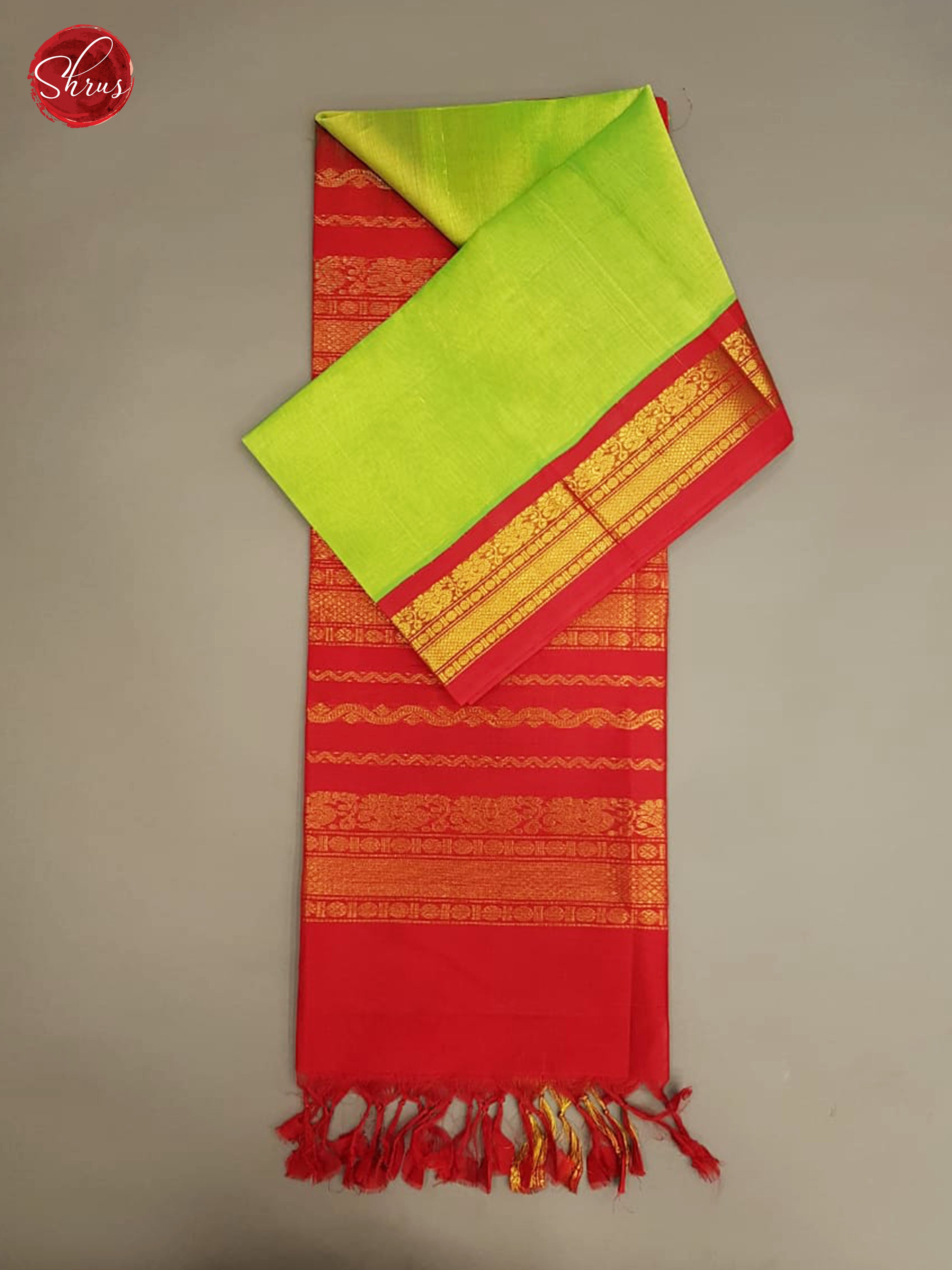 Green & Red - Silk Cotton with Gold Zari Border - Shop on ShrusEternity.com
