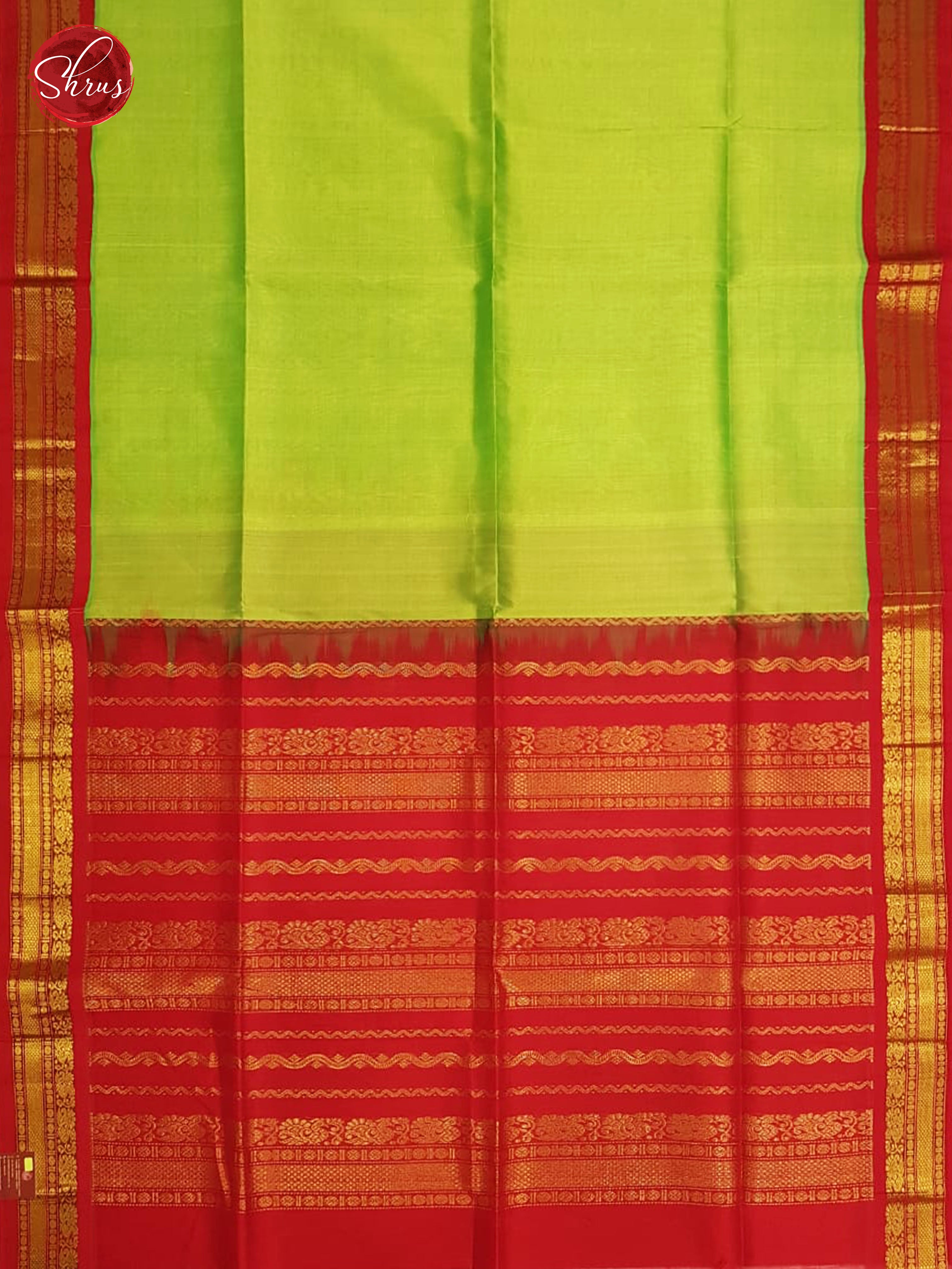 Green & Red - Silk Cotton with Gold Zari Border - Shop on ShrusEternity.com
