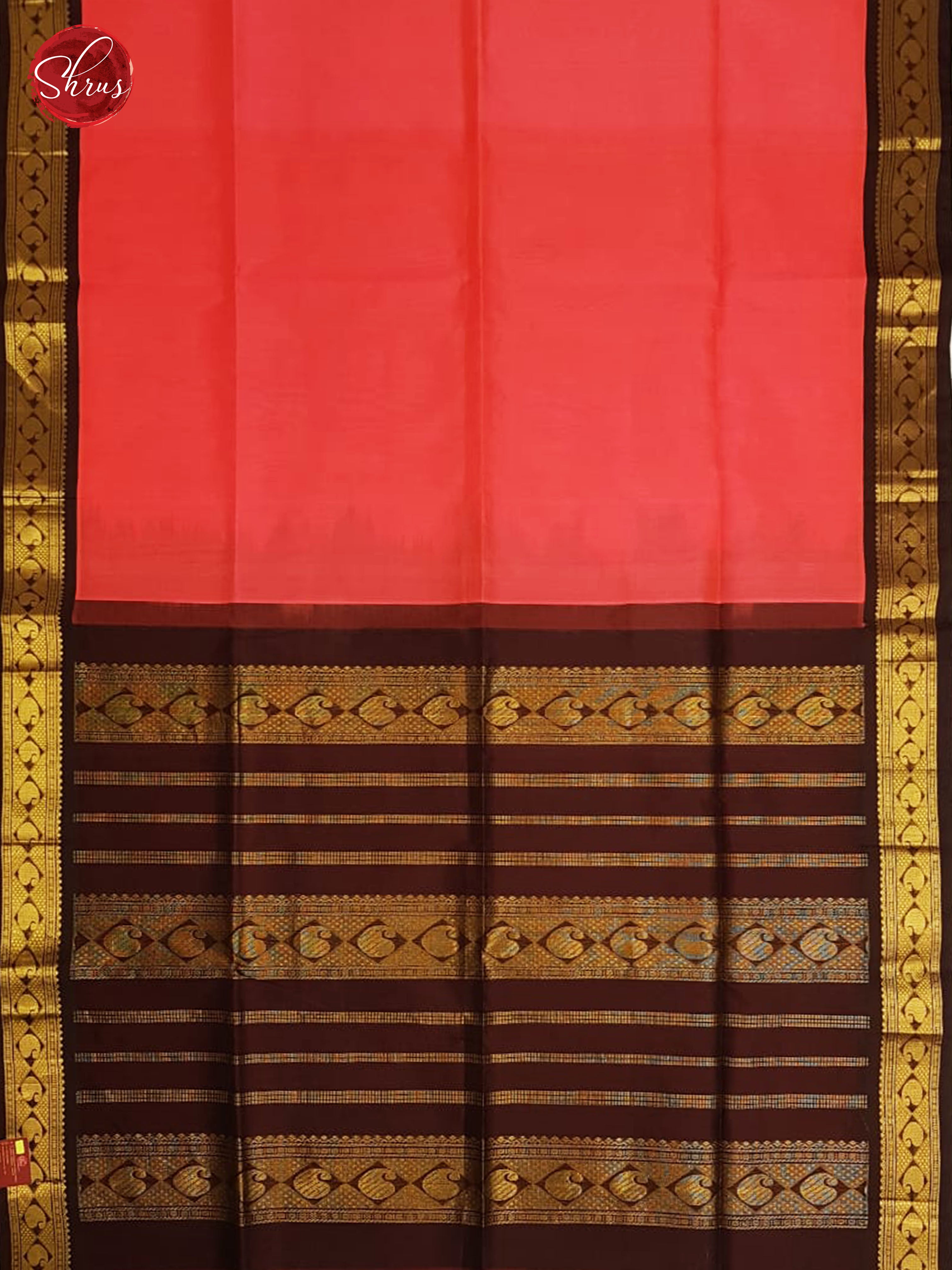 Pink & Brown - Silk Cotton with Gold Zari Border - Shop on ShrusEternity.com