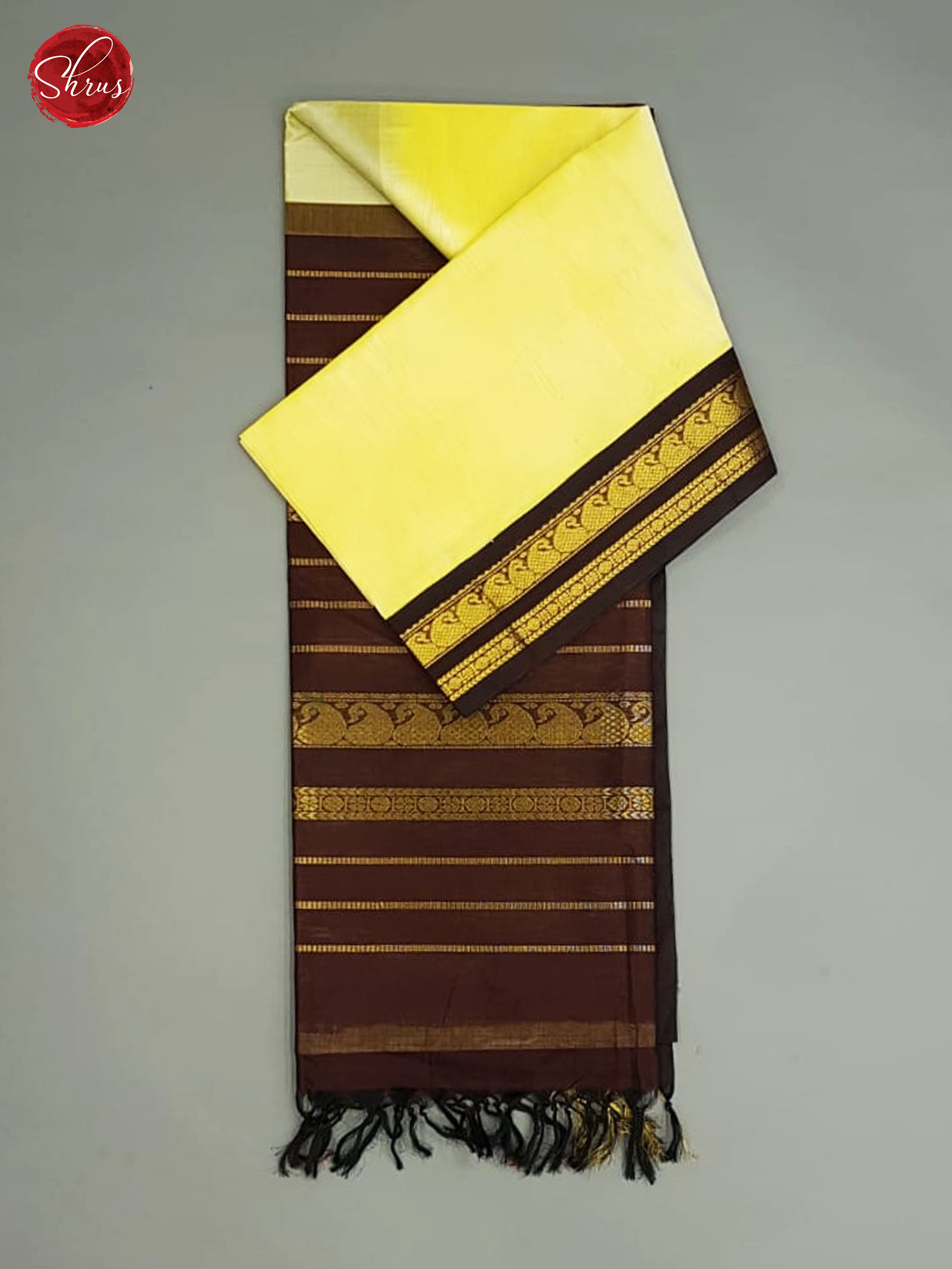 Yellow & Brown - Silk Cotto with Gold Zari Border - Shop on ShrusEternity.com